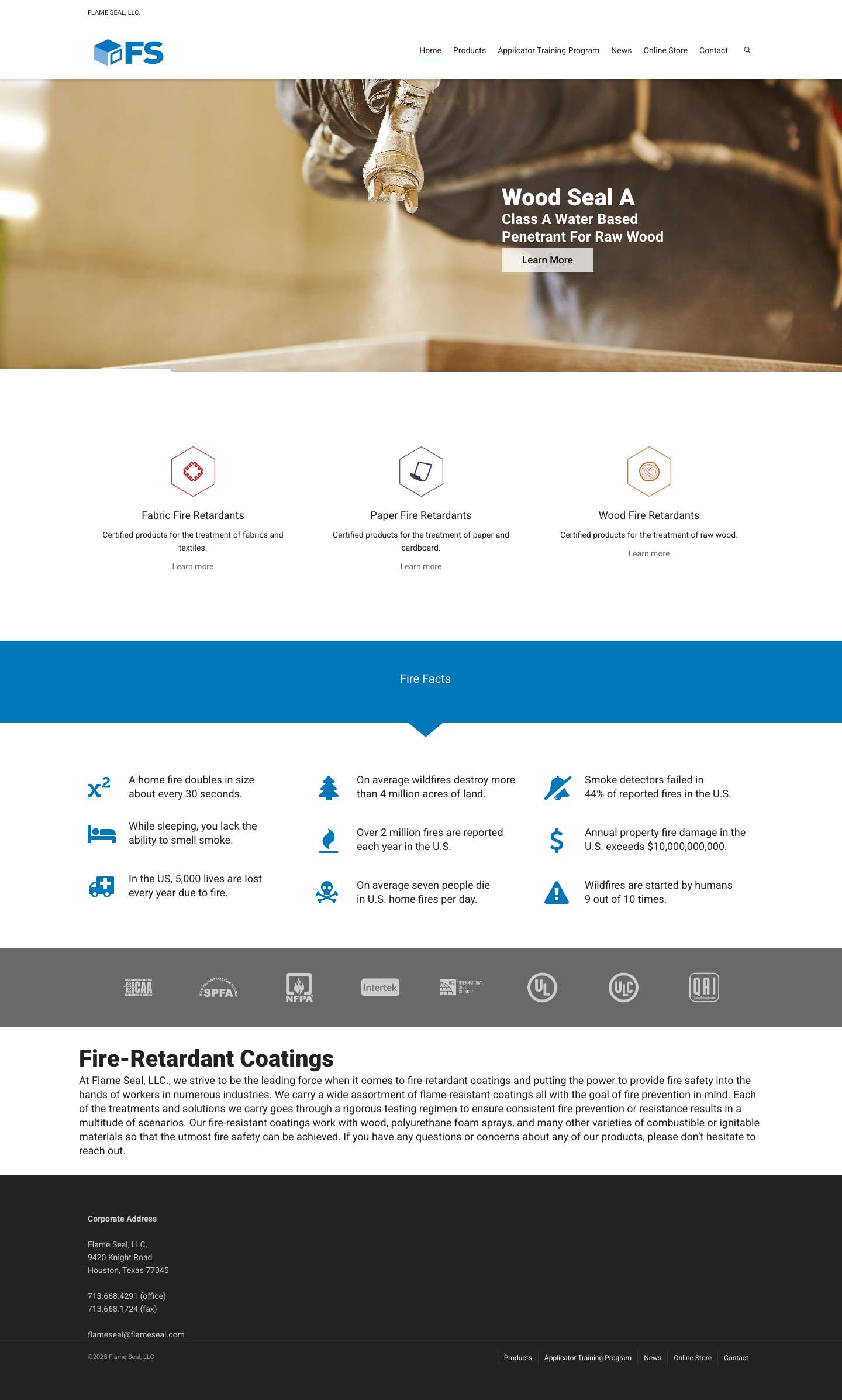 Fire-Retardant Coatings | Flame Seal LLC - Full Screenshot