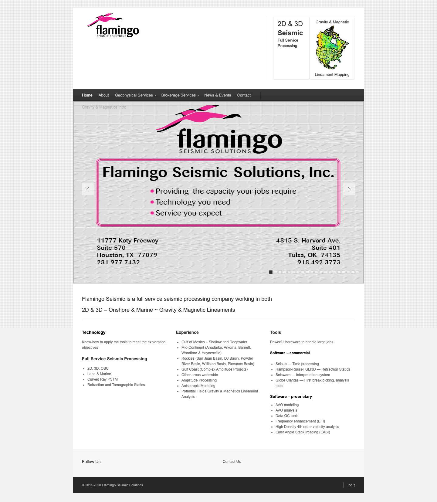 Flamingo Seismic | Full service Seismic Processing, AVO, Curvature, EFI, 4th Order, Gravity, Magnetics, Lineaments, Euler Decon - Full Screenshot