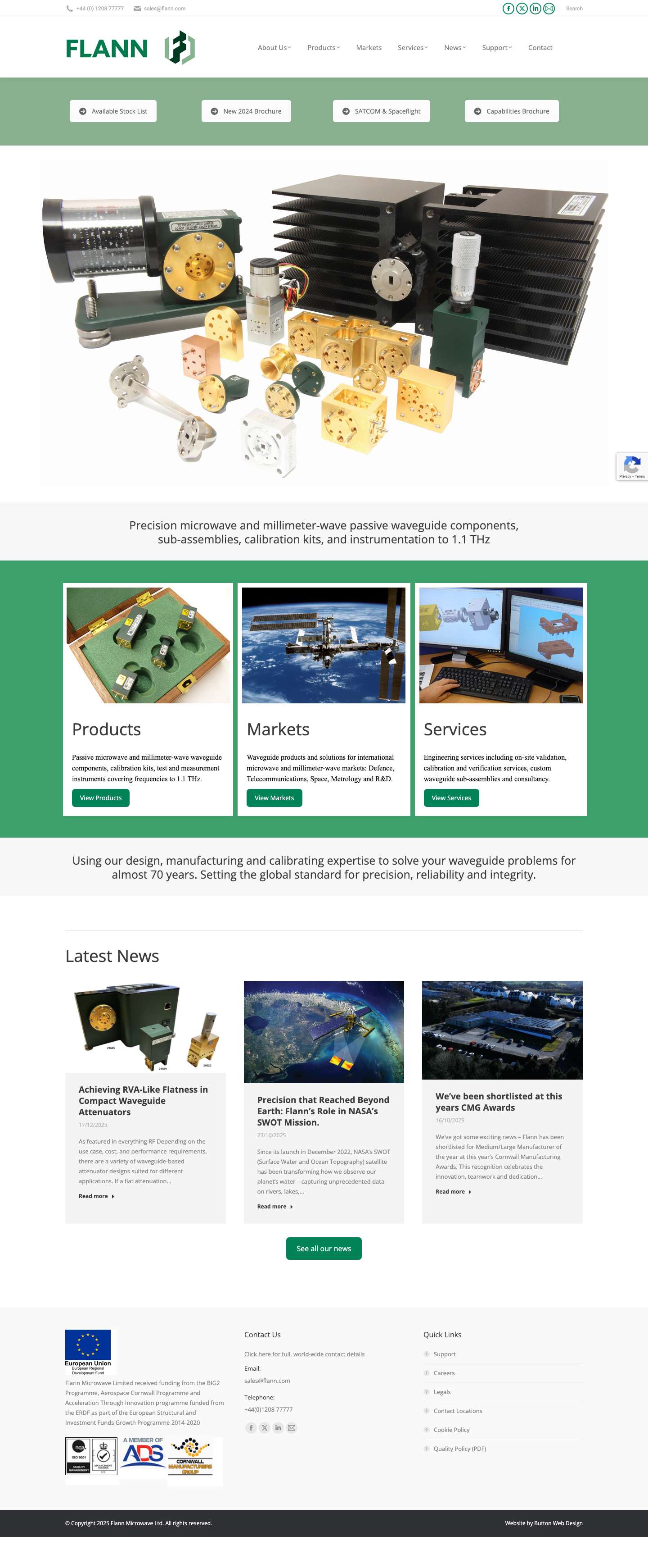 Flann Microwave – Leaders in the design and manufacture of precision waveguide components, microwave components, antennas and assemblies - Full Screenshot