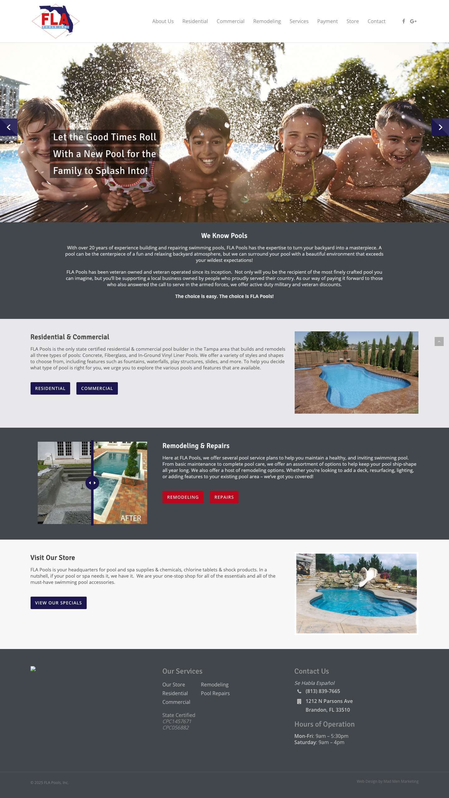 Home - FLA Pools, Inc. - Full Screenshot