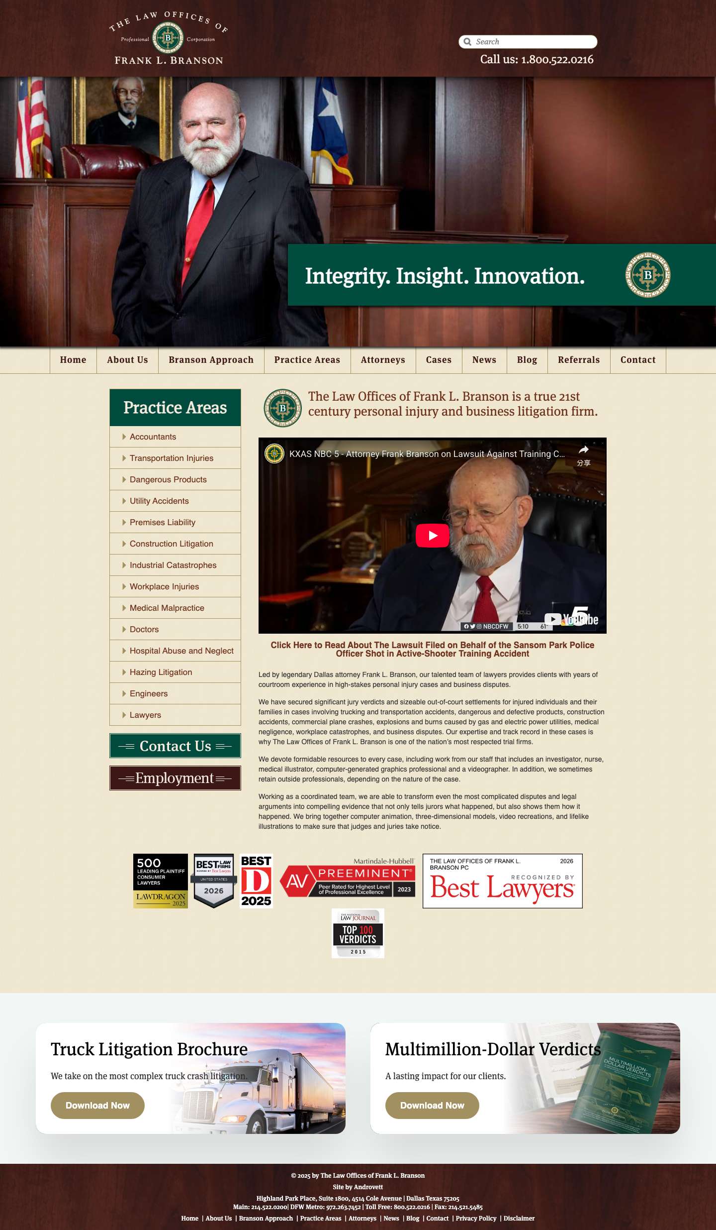 Law Firm of Frank Branson | Dallas Attorney | Truck Accidents - Full Screenshot