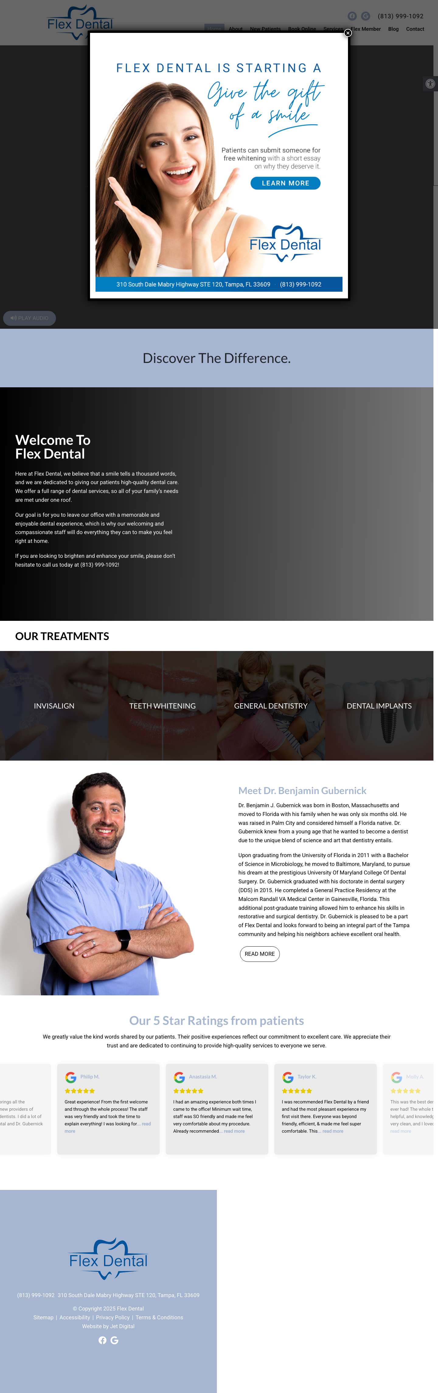 Dentist in Tampa, FL | Flex DentalAccessibility ToolsIncrease TextDecrease TextGrayscaleLinks UnderlineReadable Font - Full Screenshot