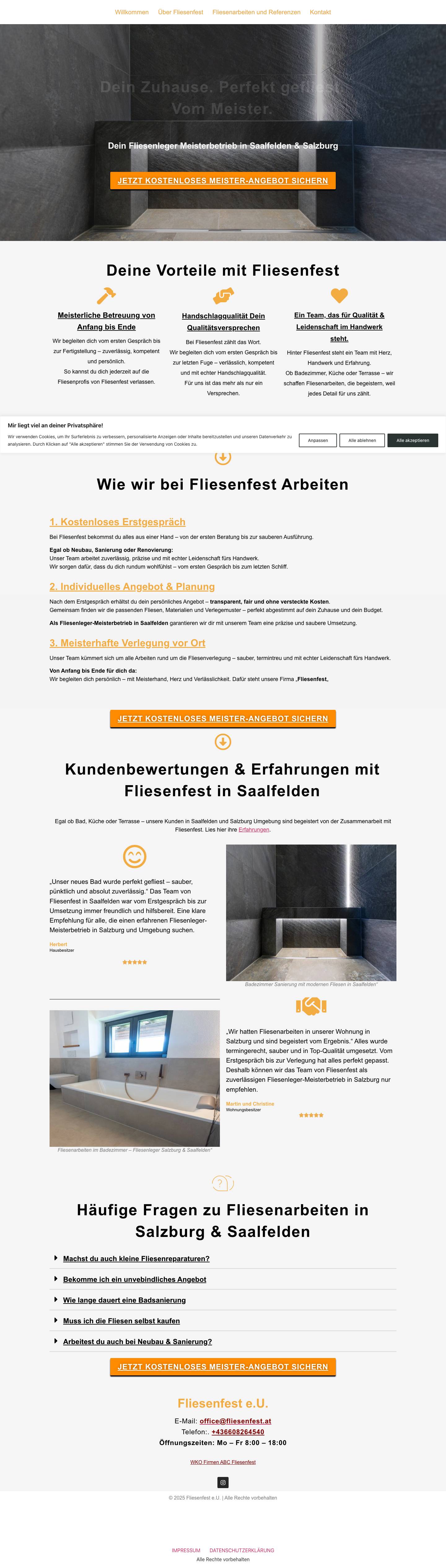Willkommen - Fliesenfest Fliesenfest - Fliesenleger in Saalfelden & Salzburg - Full Screenshot