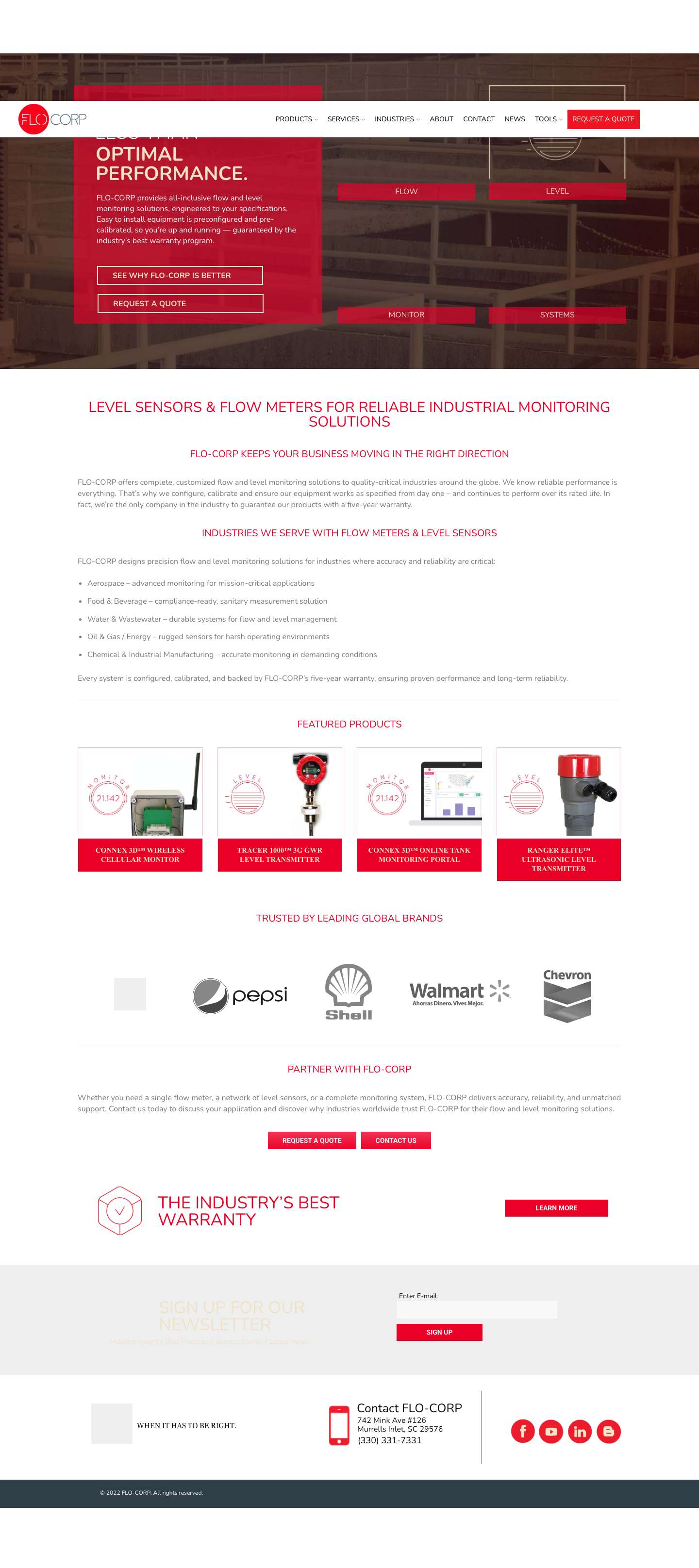 Level Sensors | Flow Meters – Industrial Monitoring Solutions| FLO-CORP - Full Screenshot