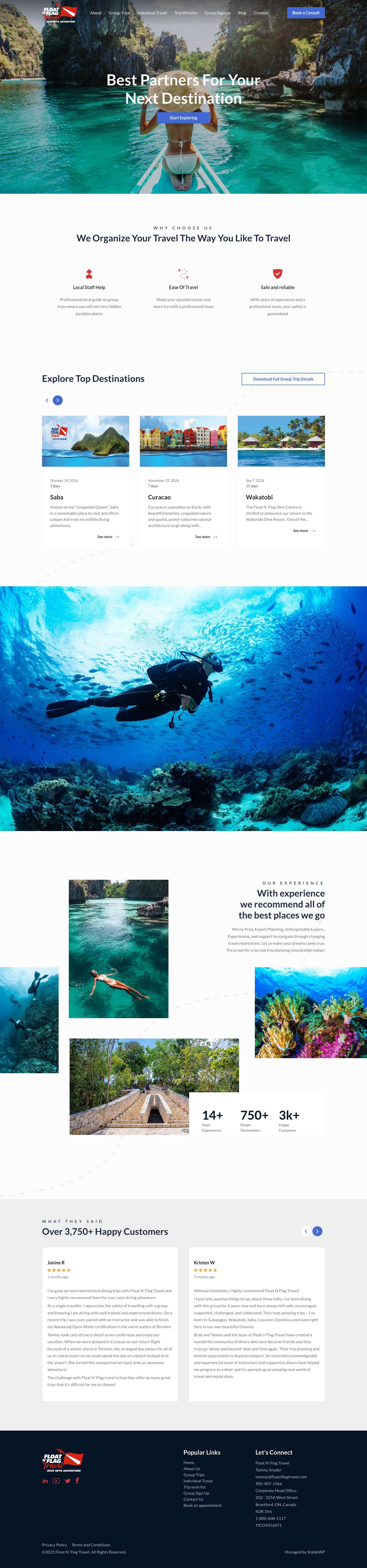 Home - Float N' Flag Travel - Dive into Adventure - Full Screenshot