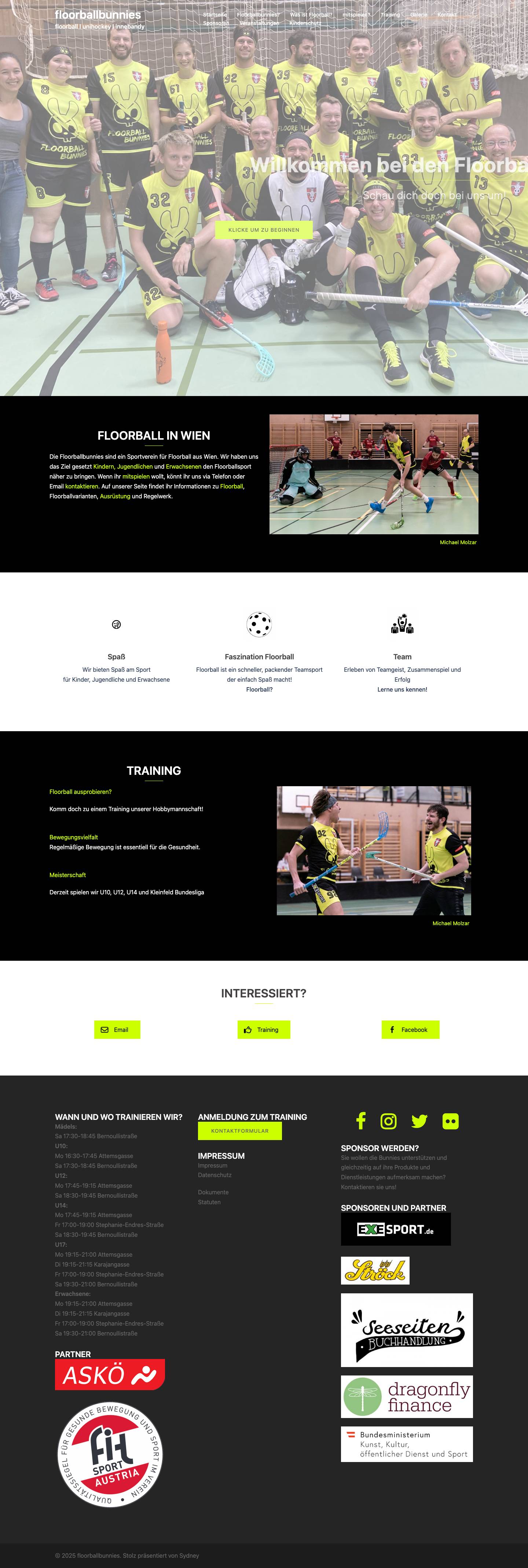 Sportverein für Floorball in Wien - Lerne unsere Mannschaft kennen! - Full Screenshot