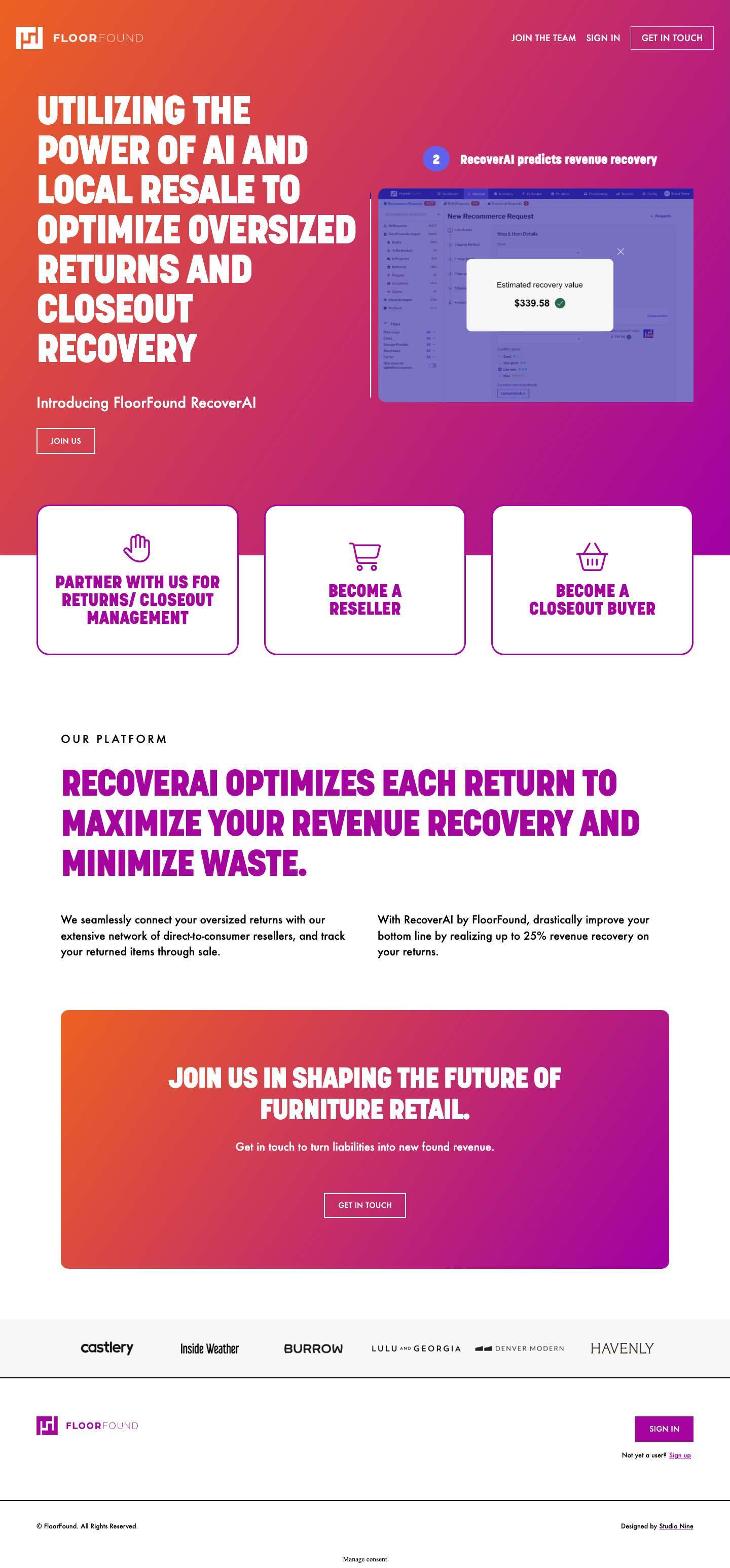 Optimize oversized returns recovery with FloorFound RecoverAI - Full Screenshot