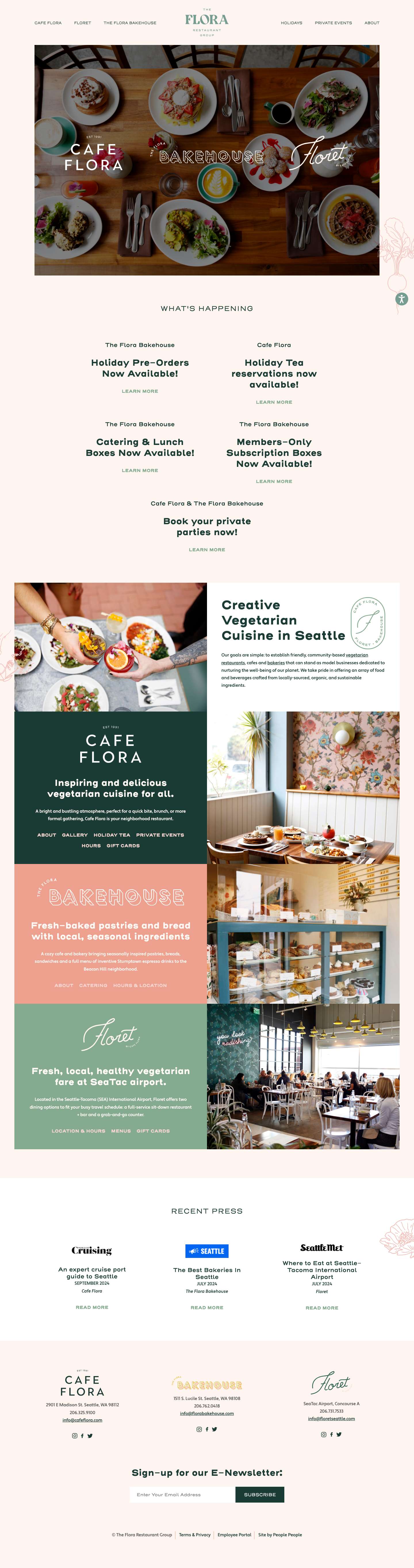 Cafe Flora, Floret, Flora Bakehouse | Seattle Vegetarian Restaurants - Full Screenshot