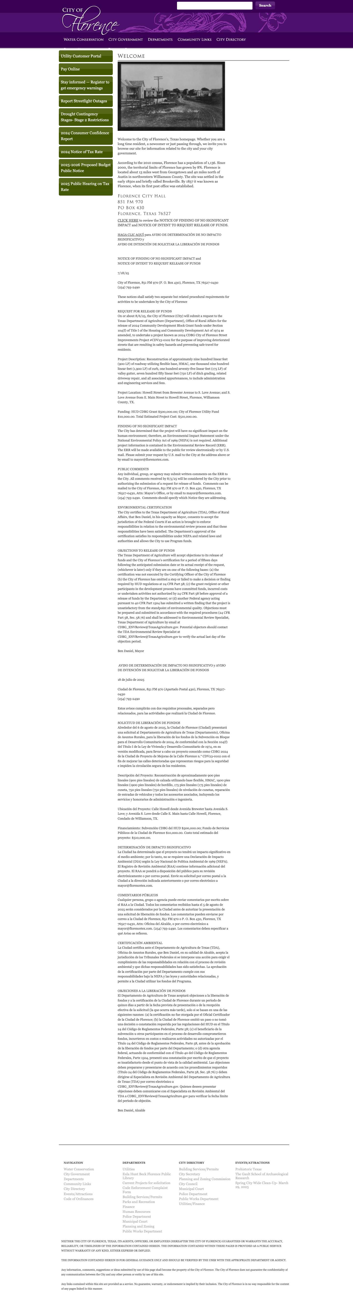 City of Florence, Texas - Full Screenshot