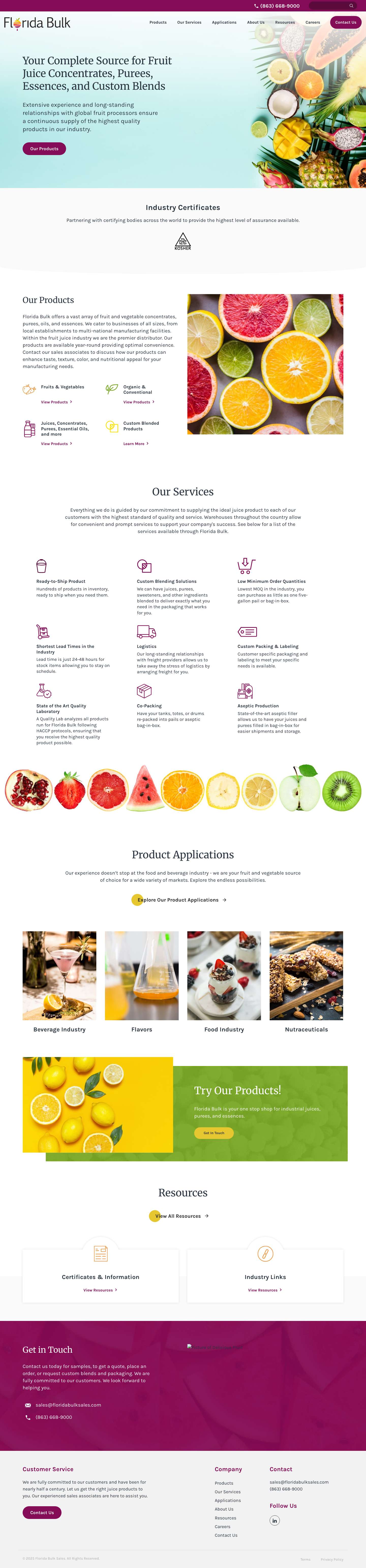 Florida Bulk Sales - Fruit Juice Concentrates, Purees & Essential Oils - Full Screenshot