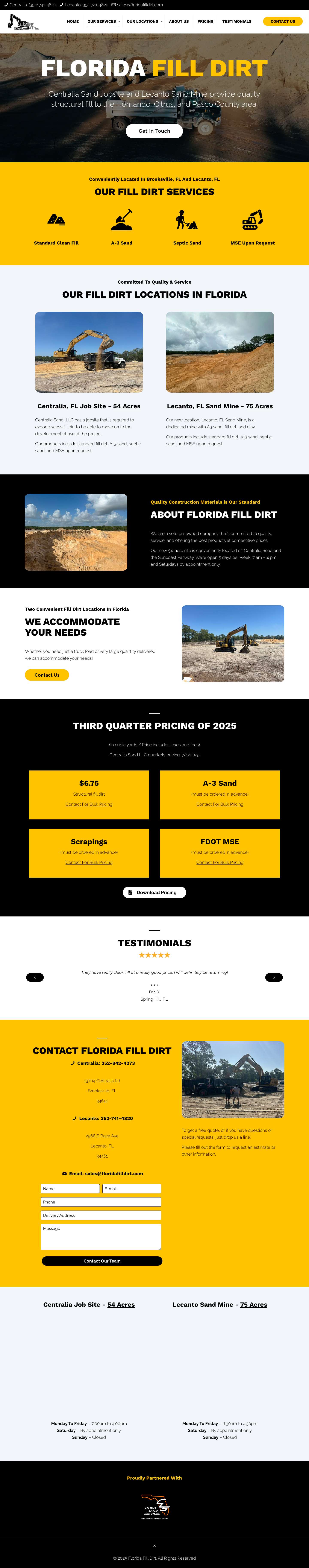 Buy Fill Dirt In Florida | A-3 Sand | Top Soil | MSE | Septic Sand | Florida Fill Dirt | Brooksville, FL | Lecanto, FL | Citrus County | Hernando County | Marion County - Full Screenshot