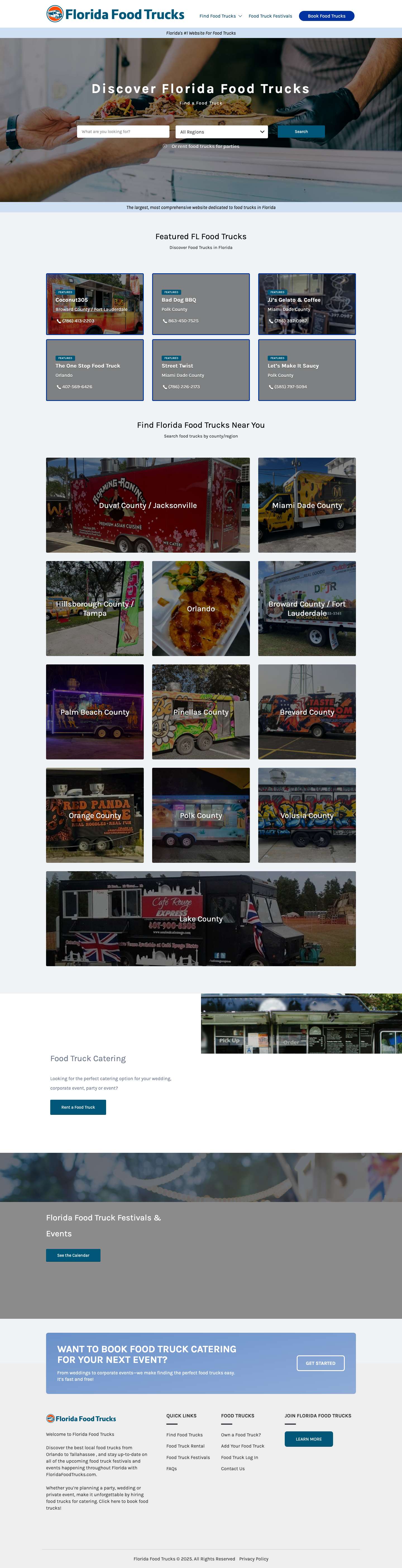 Food Trucks in Florida, FL Food Truck Catering, Florida Food Truck Festivals - Full Screenshot