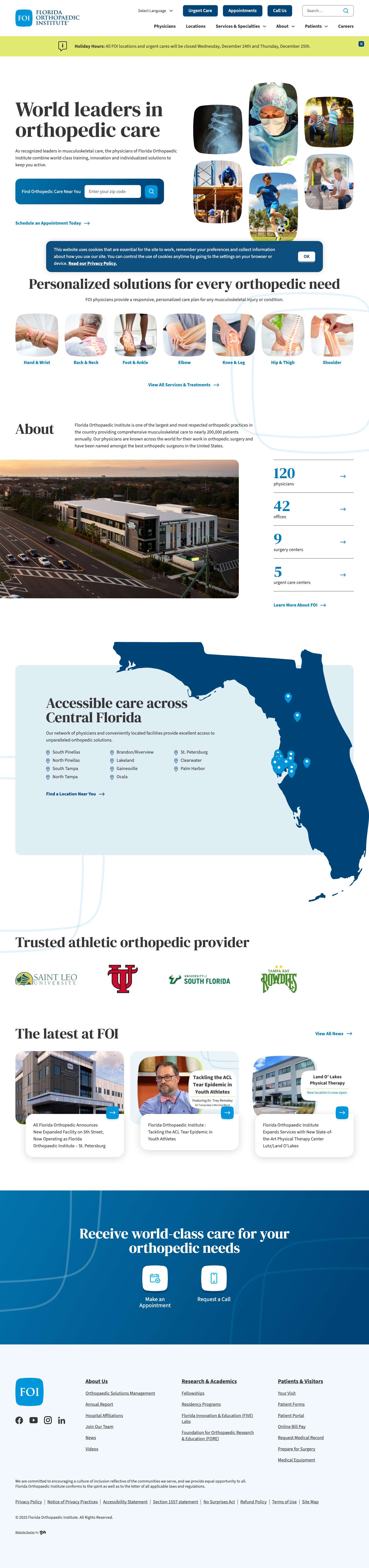 Florida Orthopaedic Institute | Leaders in Orthopedic Care - Full Screenshot