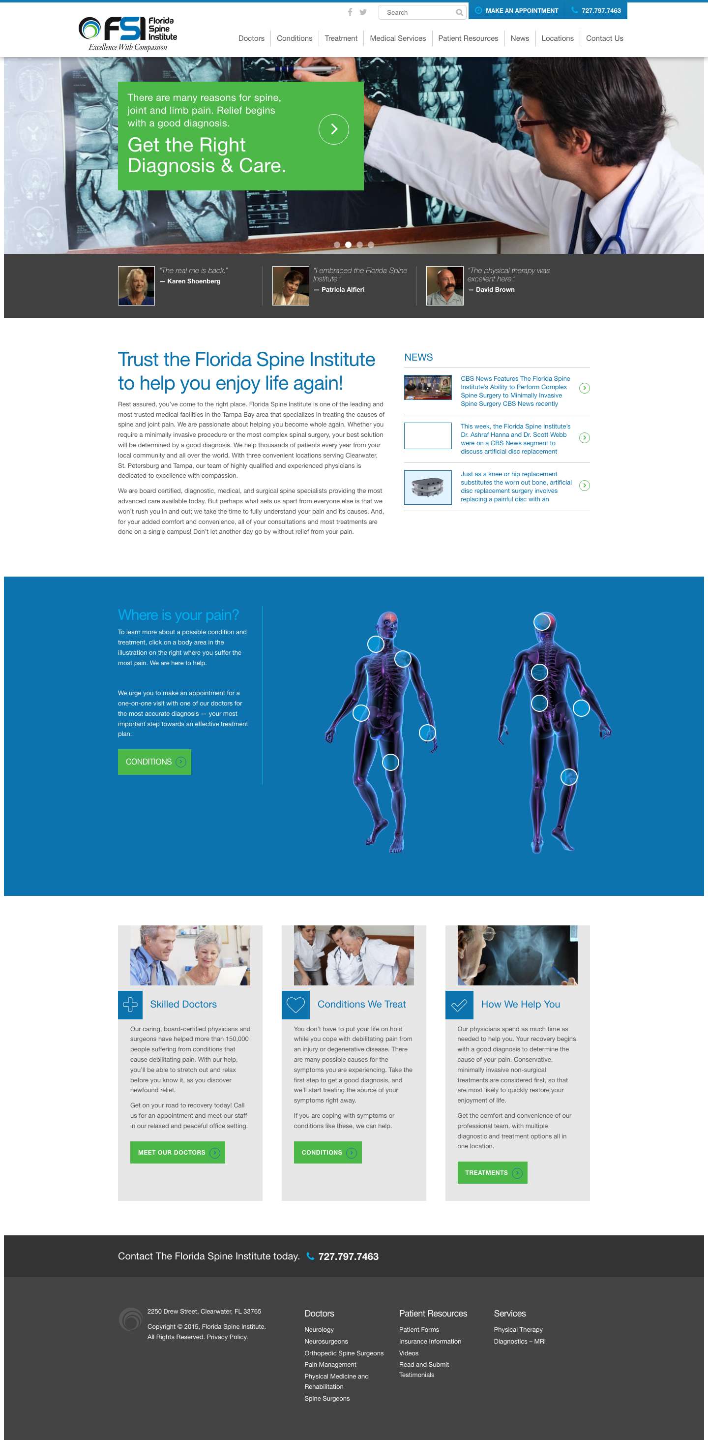 Florida Spine Institute in St. Pete, Clearwater & Tampa - Full Screenshot