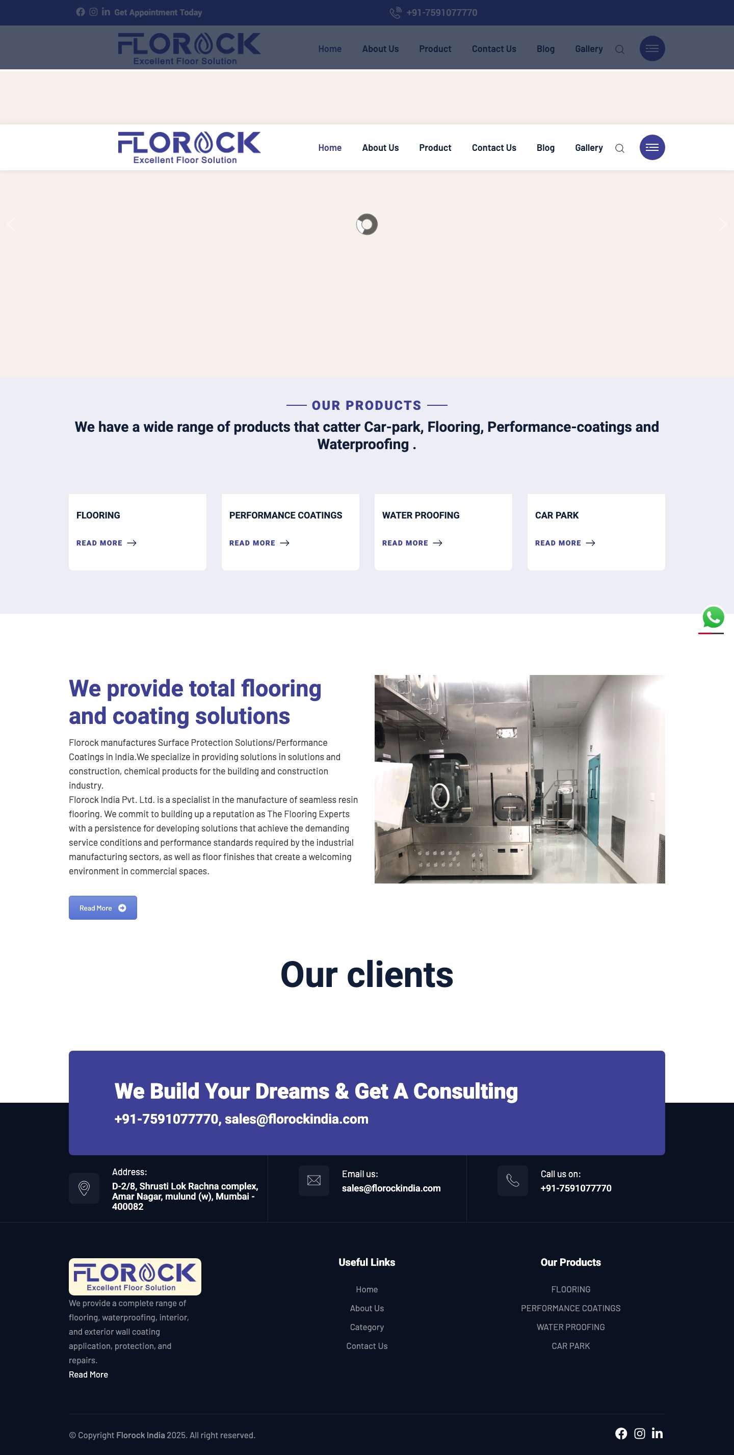 Florock India - Epoxy Flooring , PU Flooring, ESD Flooring, Car Parking - Full Screenshot