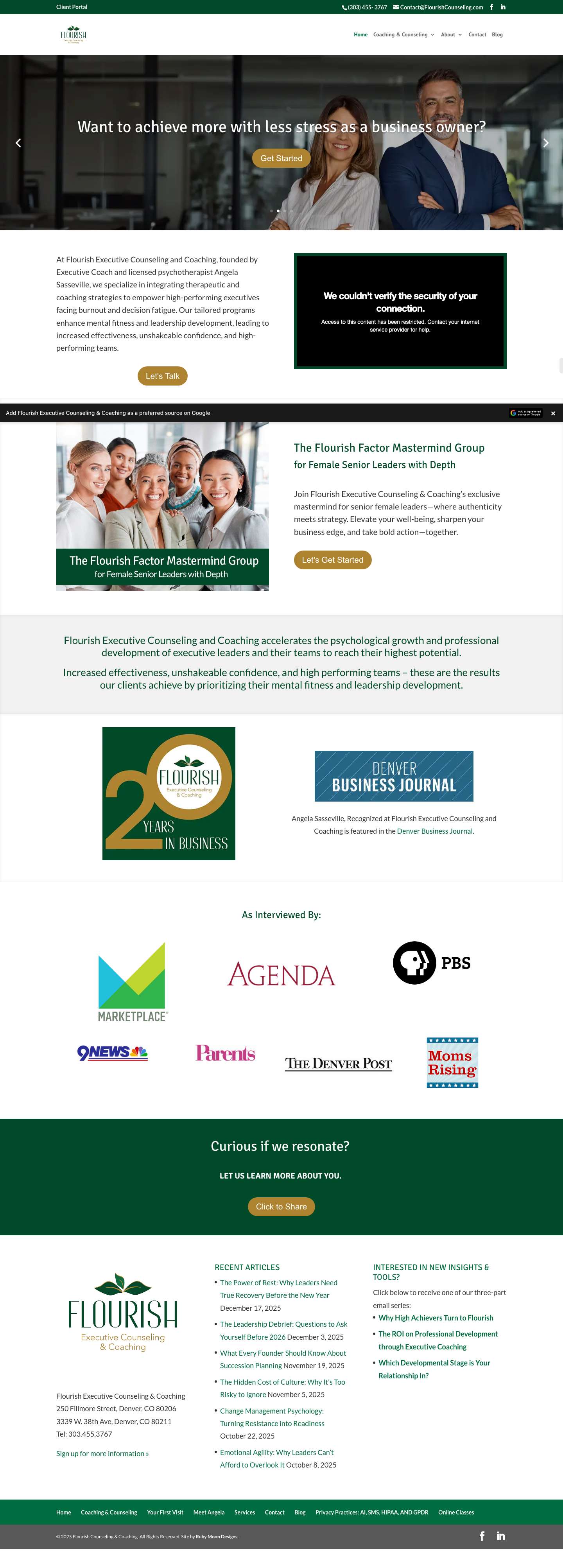 Executive Coaching Services | Flourish Counseling - Full Screenshot