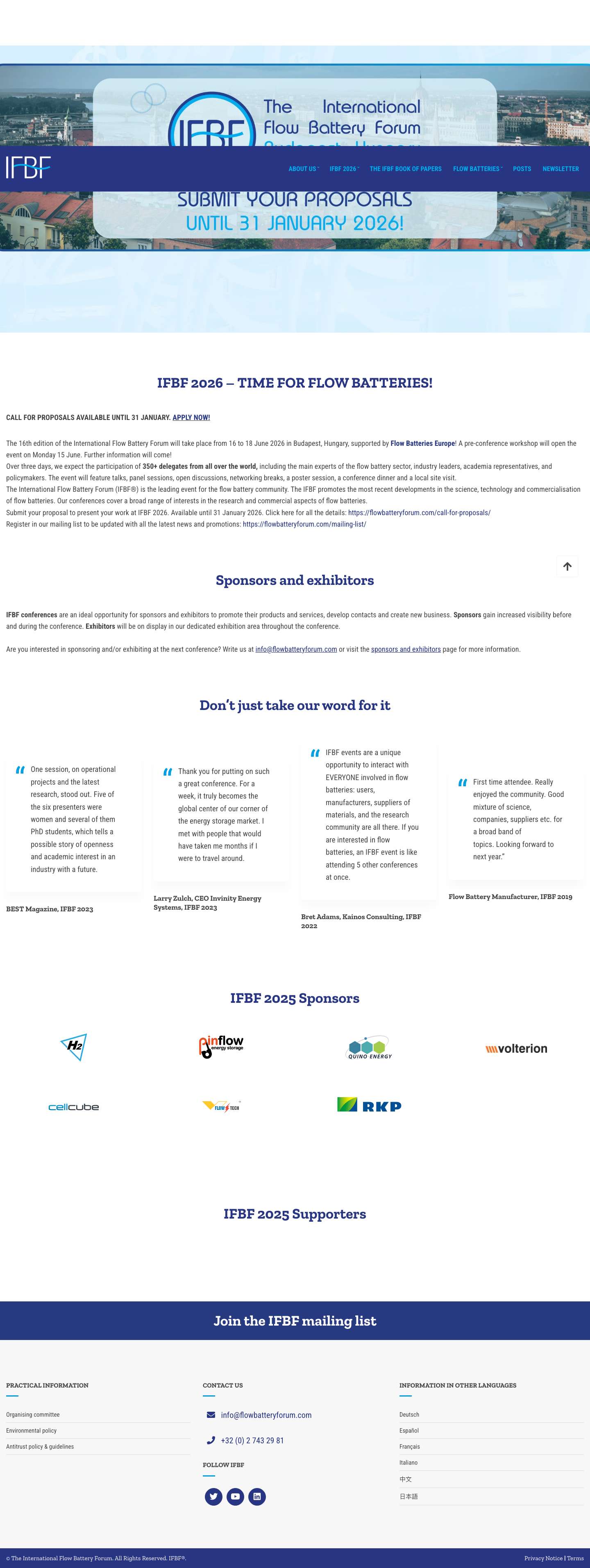 Home - The International Flow Battery Forum - Full Screenshot