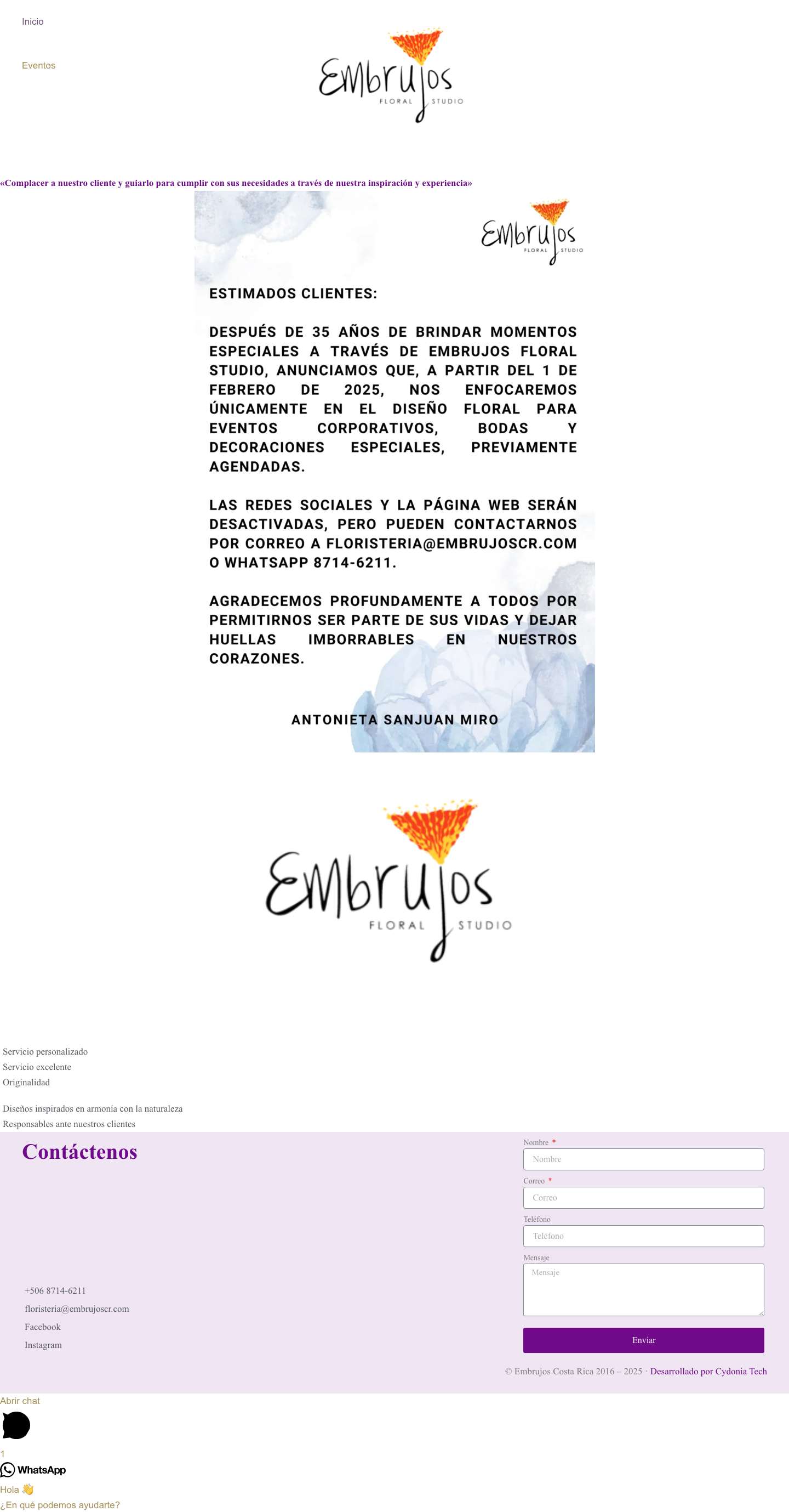 Floristería Embrujos Floral Studio - Costa RicaWhatsApp - Full Screenshot