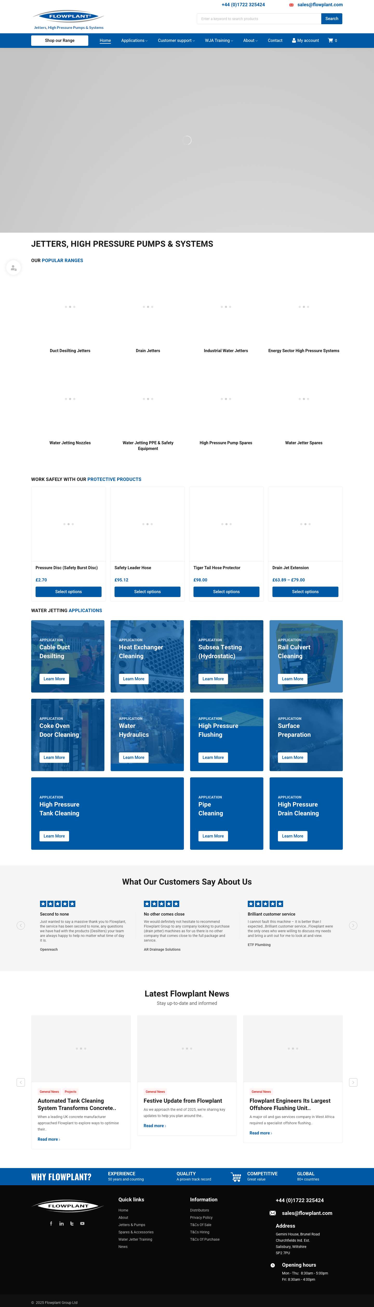 High Pressure Water Jetters - Flowplant - Full Screenshot