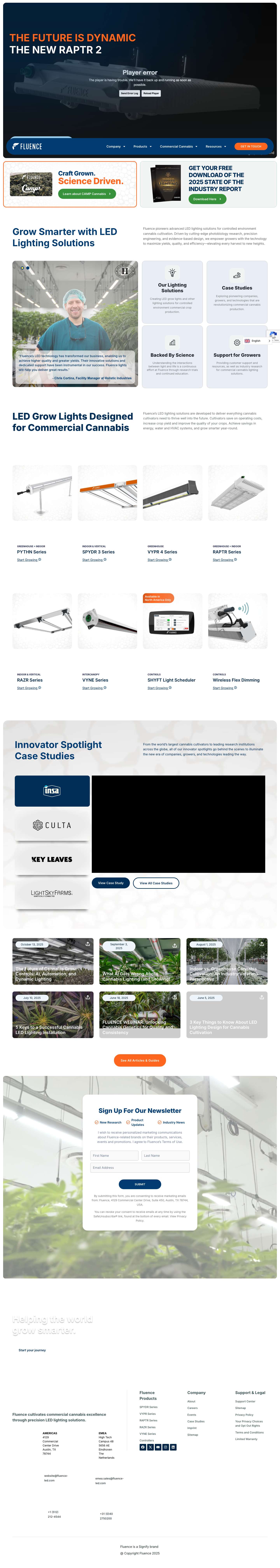 Fluence Homepage | LED Lighting for Cannabis Grows - Full Screenshot