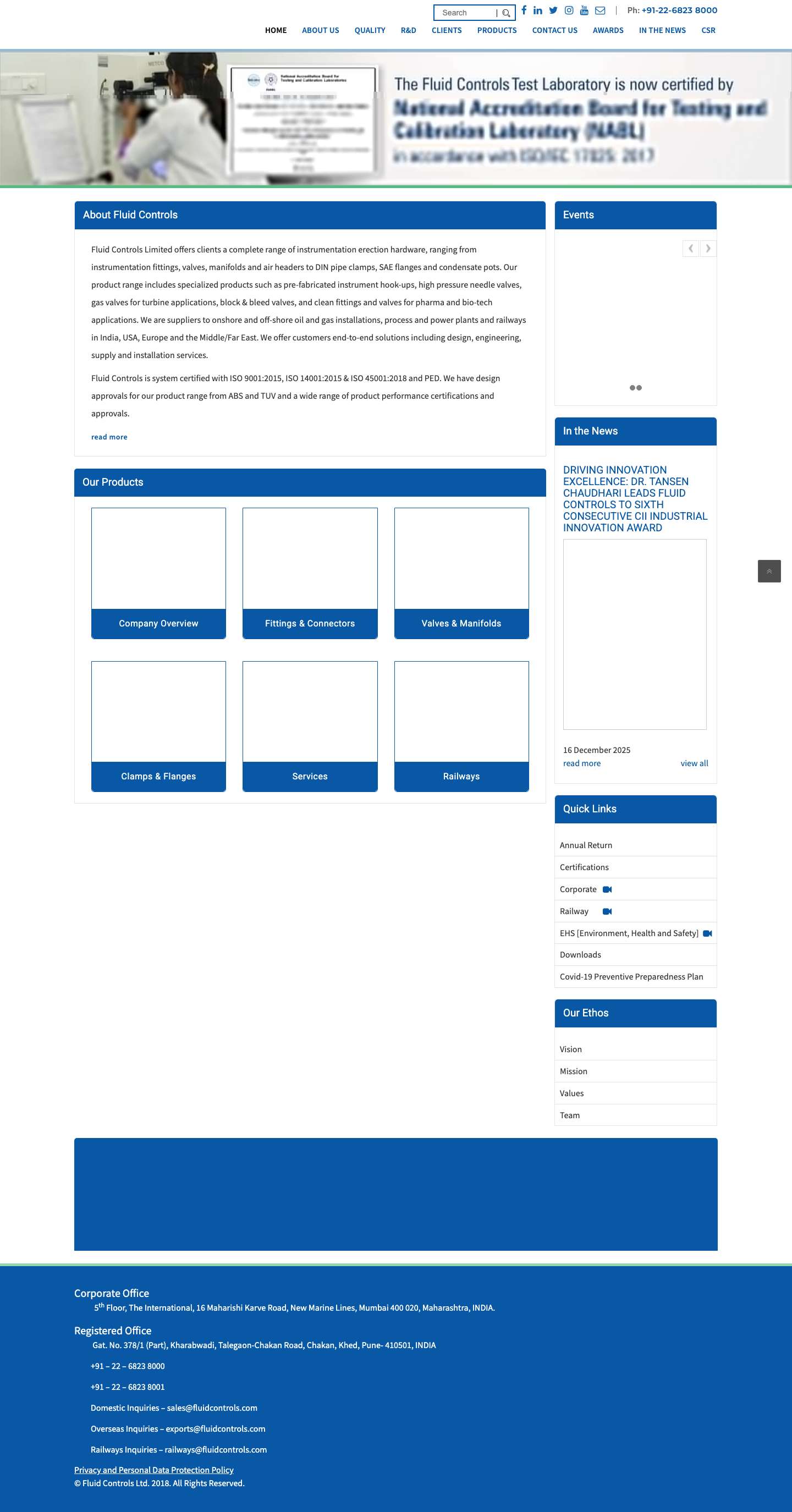 Industrial Instrument Manufacturers India | Instrumentation | Fluid Controls Limited - Full Screenshot