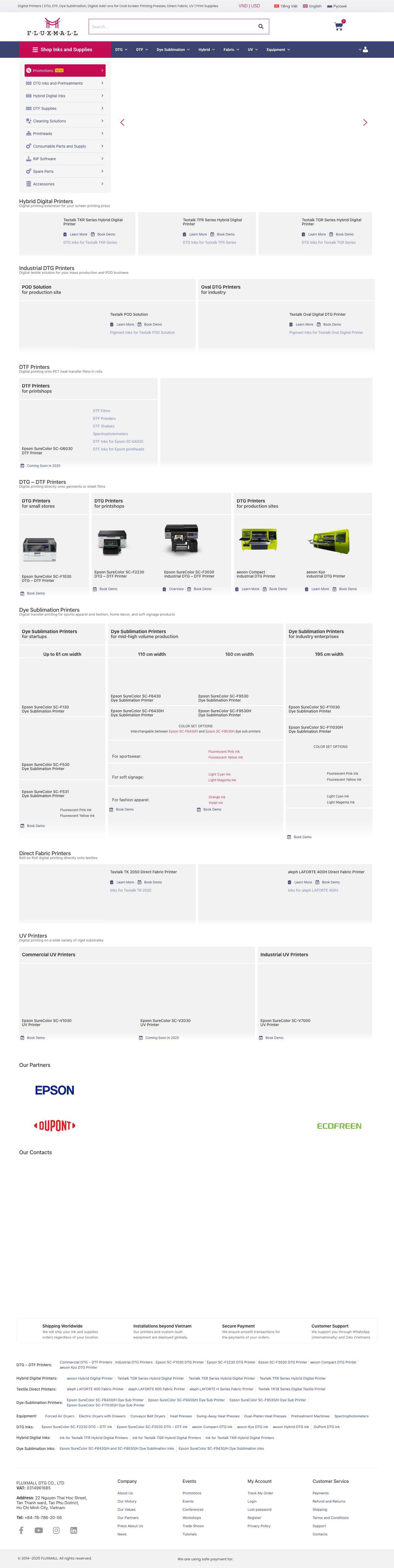 Fluxmall | Digital printers: DTG, DTF, Dye Sub, Hybrid, Direct Fabric, UV - Full Screenshot