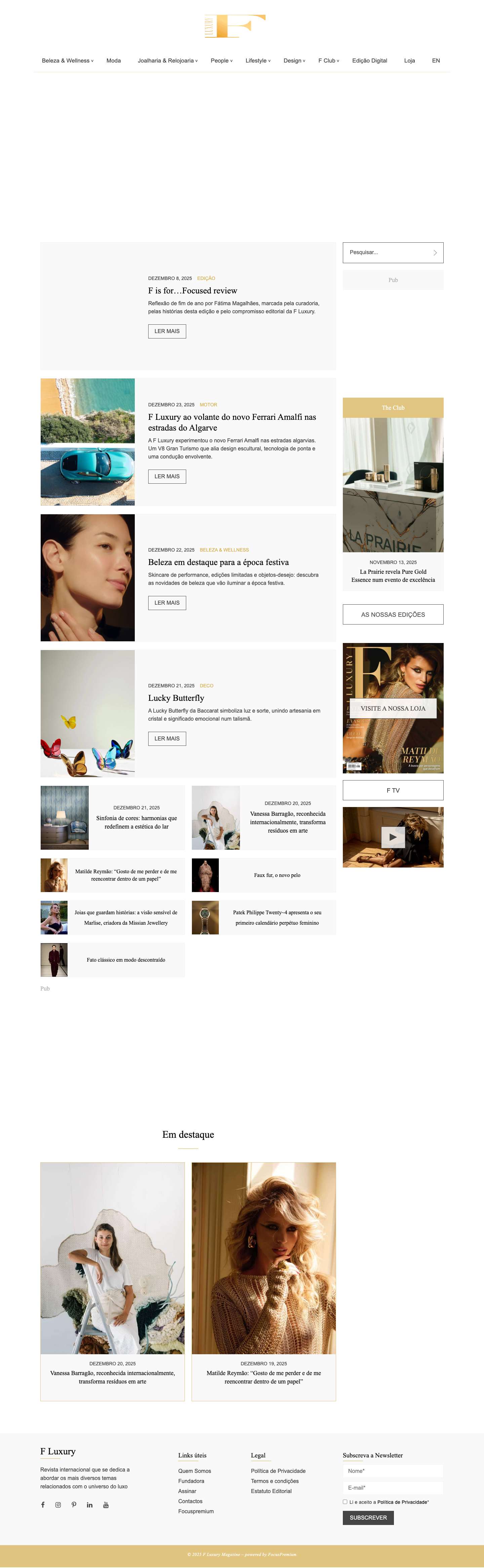 F Luxury Magazine - Revista de segmento editorial premium - Full Screenshot