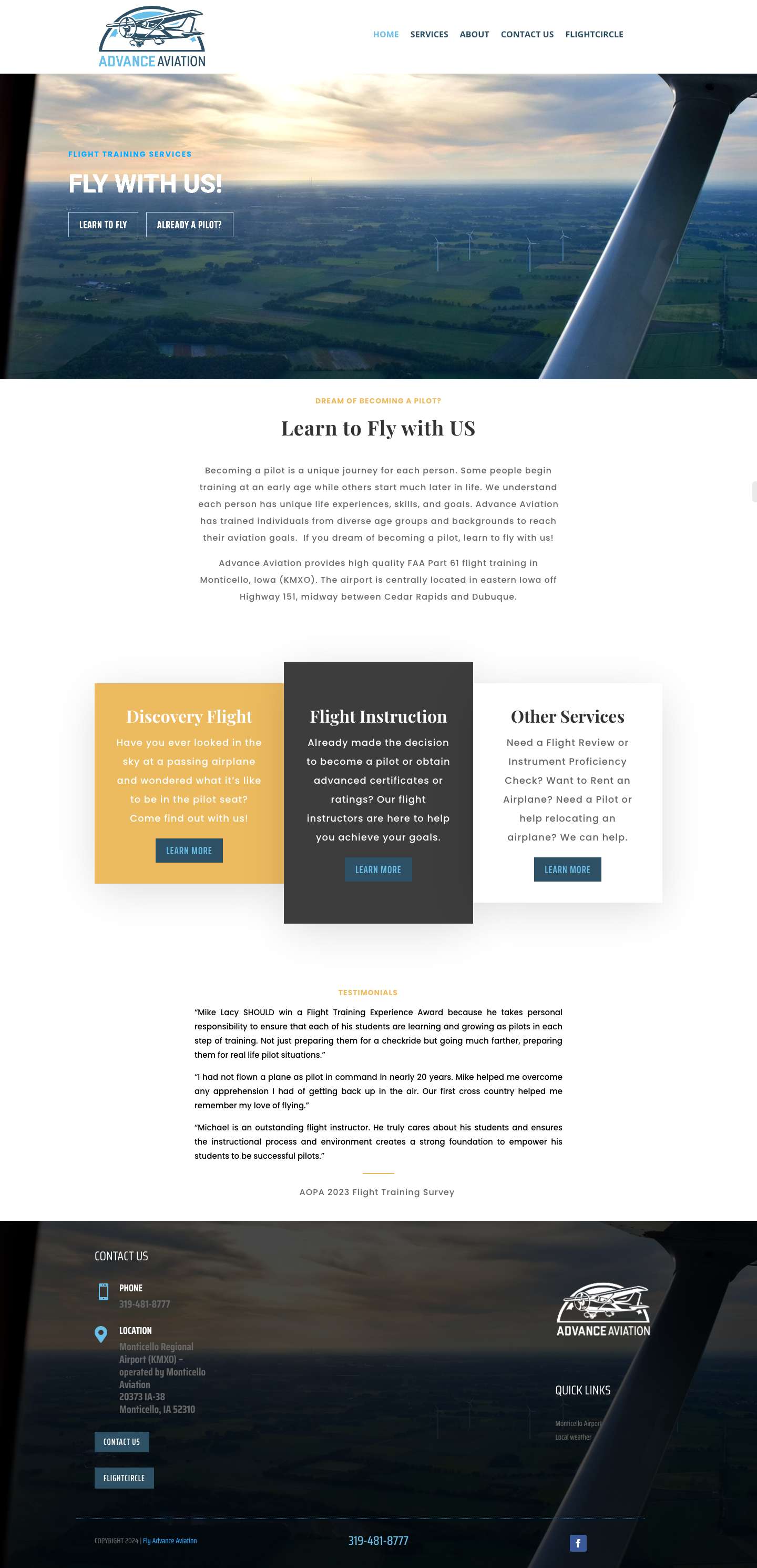 Home - Advance Aviation Iowa Flight Services - Full Screenshot