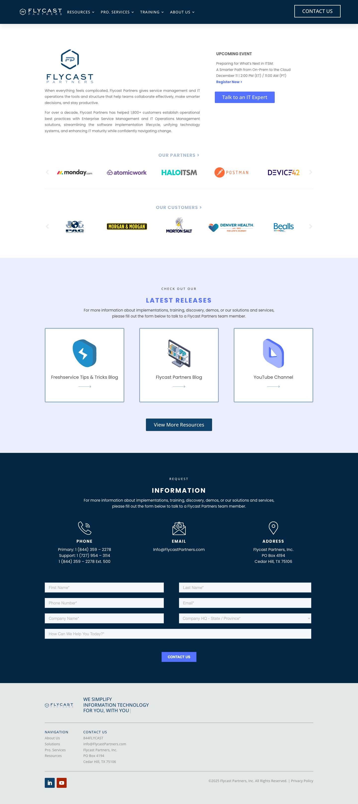 ITSM Consulting, IT Support, ITIL Service Desk - Flycast Partners - Full Screenshot