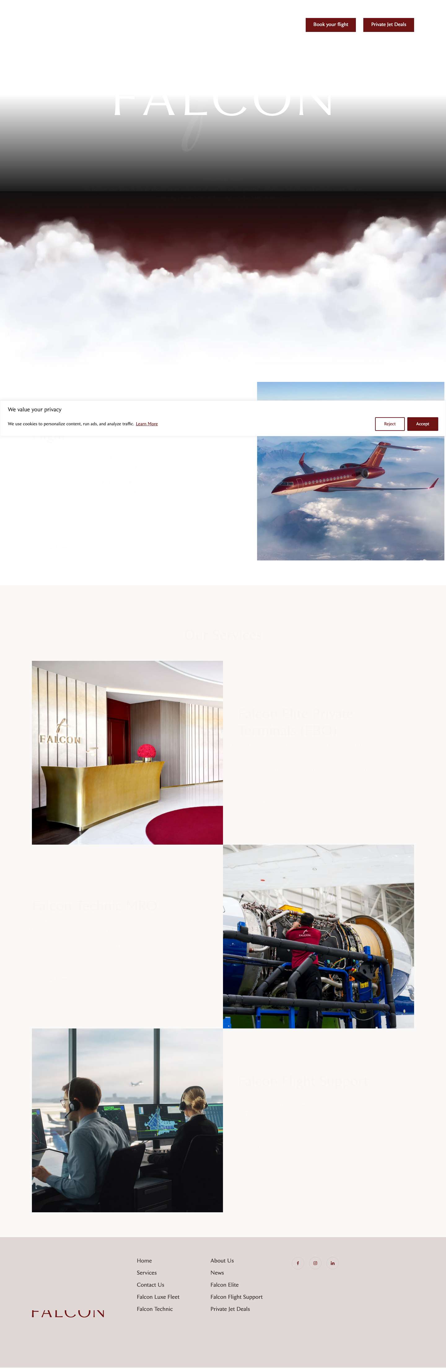 Private Jet Charter, FBO, MRO & Ground Handling | Falcon - Full Screenshot