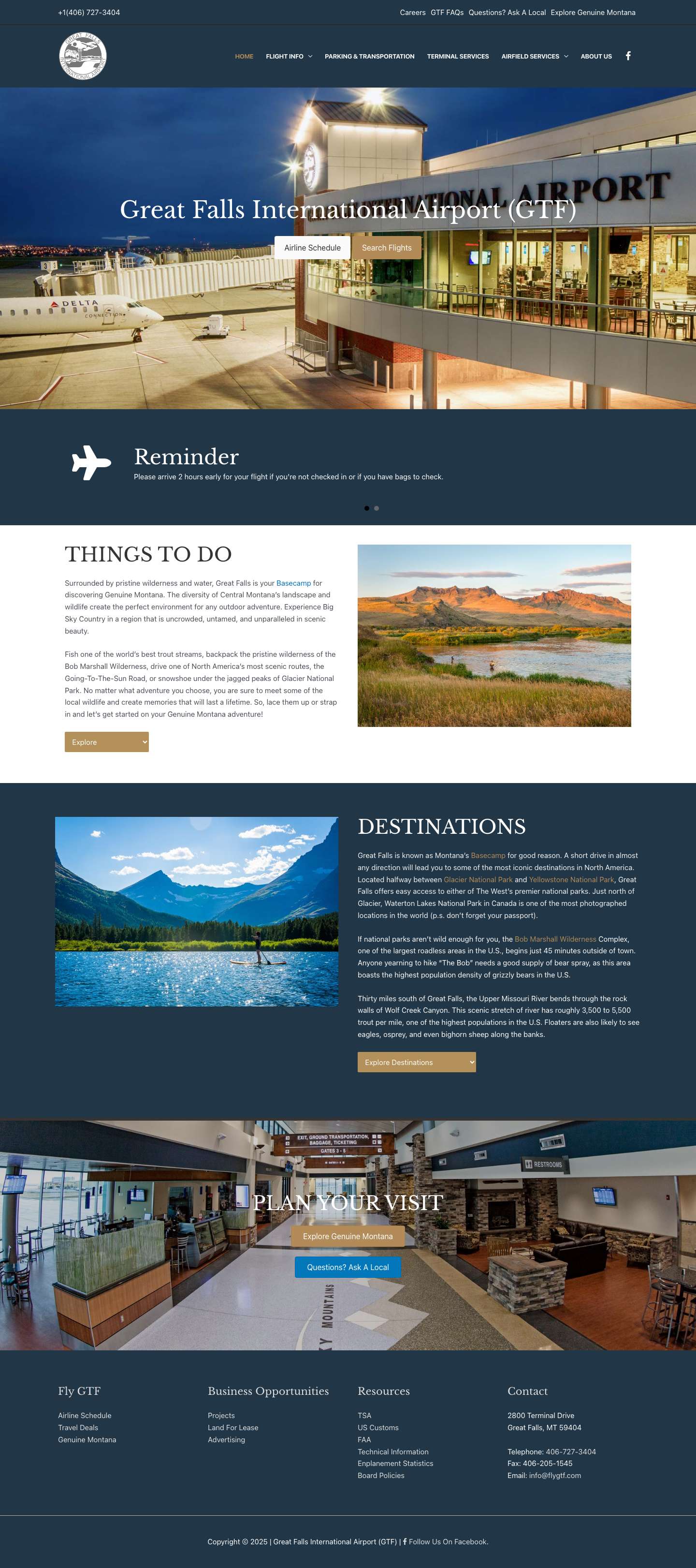 Great Falls International Airport (GTF) - flygtf.com - Full Screenshot