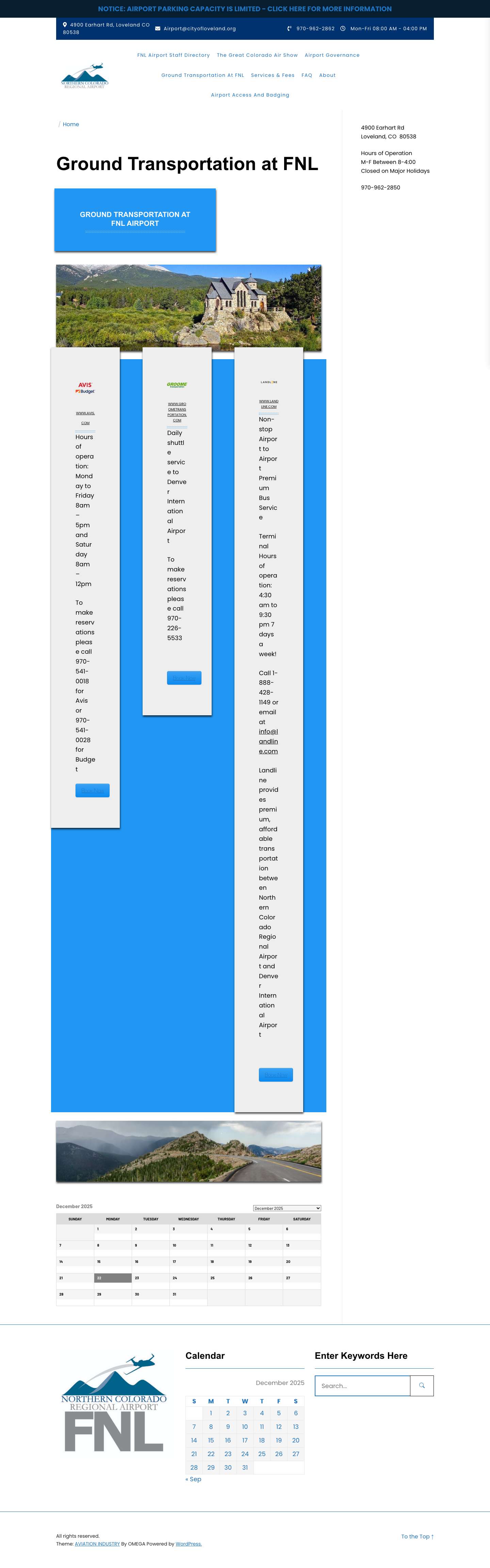 Ground Transportation At FNL Airport - Full Screenshot