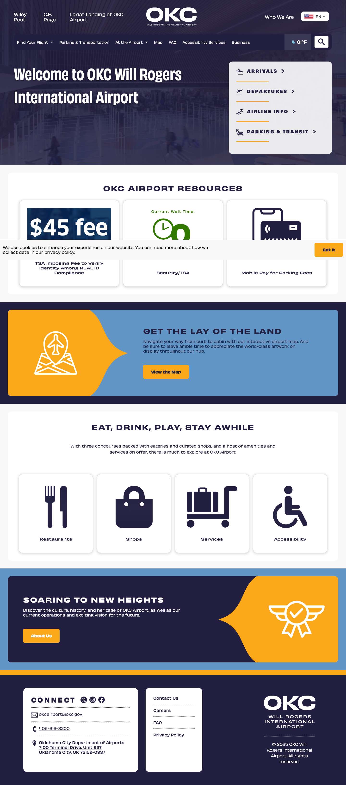 Explore, Dine, Fly, and Discover | OKC Airport - Full Screenshot
