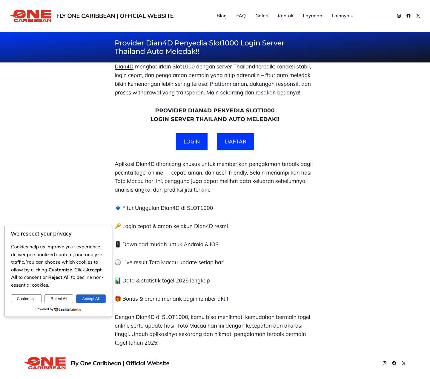Provider Dian4D Penyedia Slot1000 Login Server Thailand Auto Meledak!! - Fly One Caribbean | Official Website - Full Screenshot