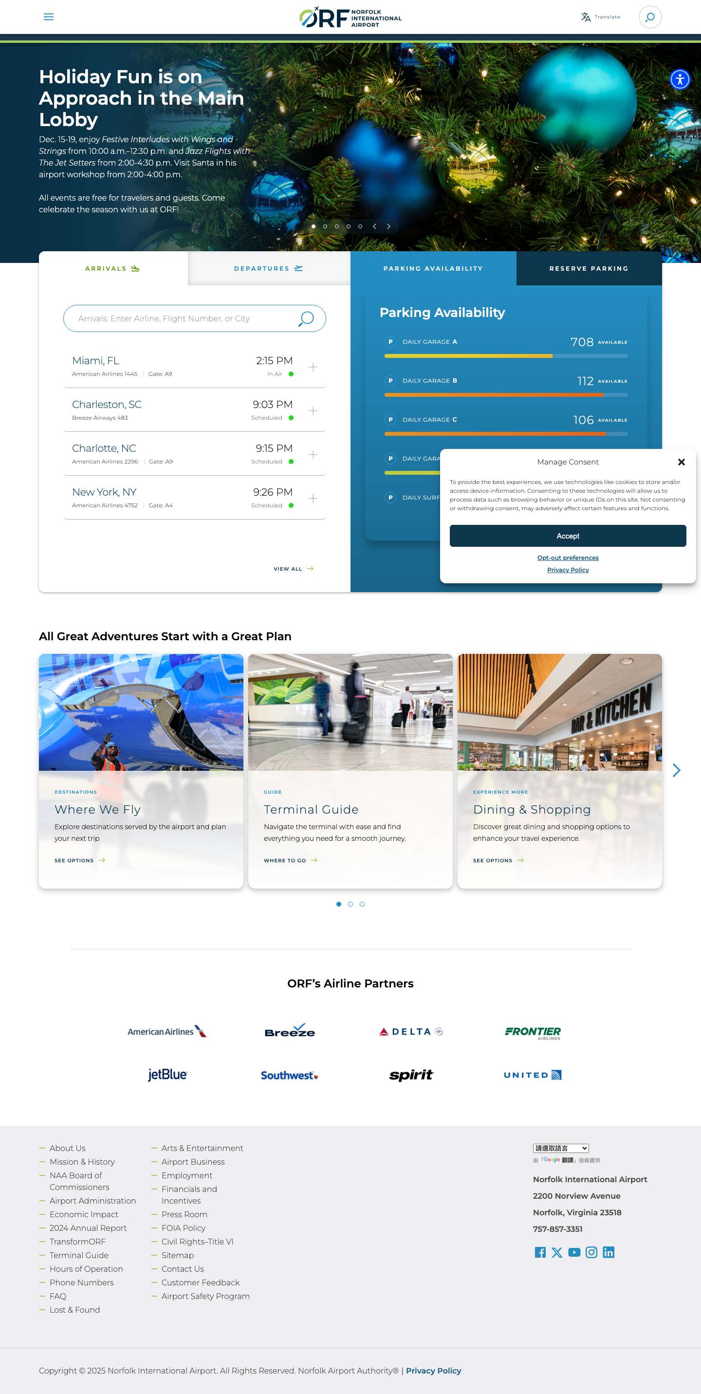 Homepage - Norfolk International Airport - Full Screenshot