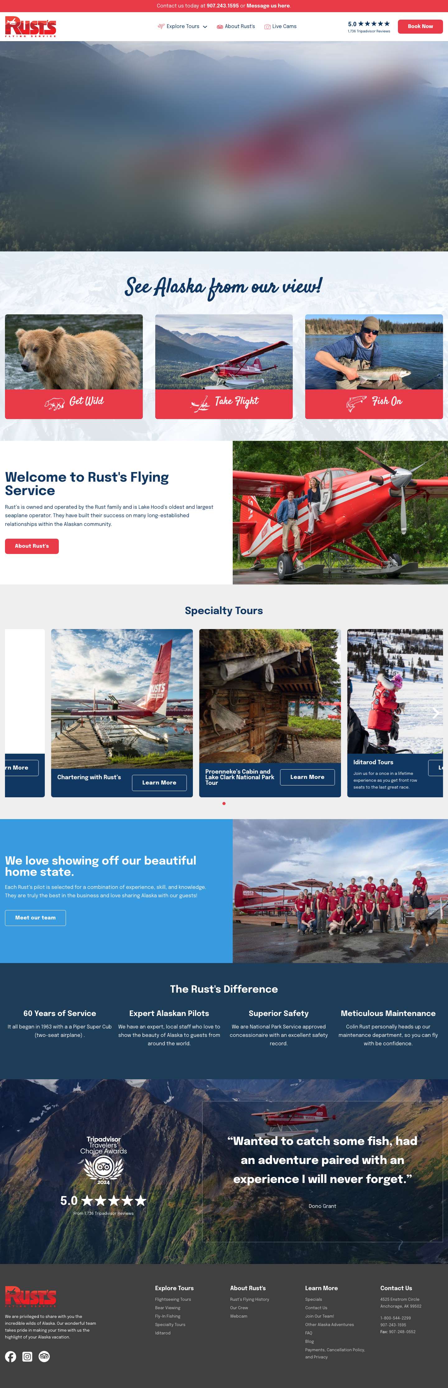 Alaska Flightseeing Tours & Air Charters | Rust's Aviation - Full Screenshot