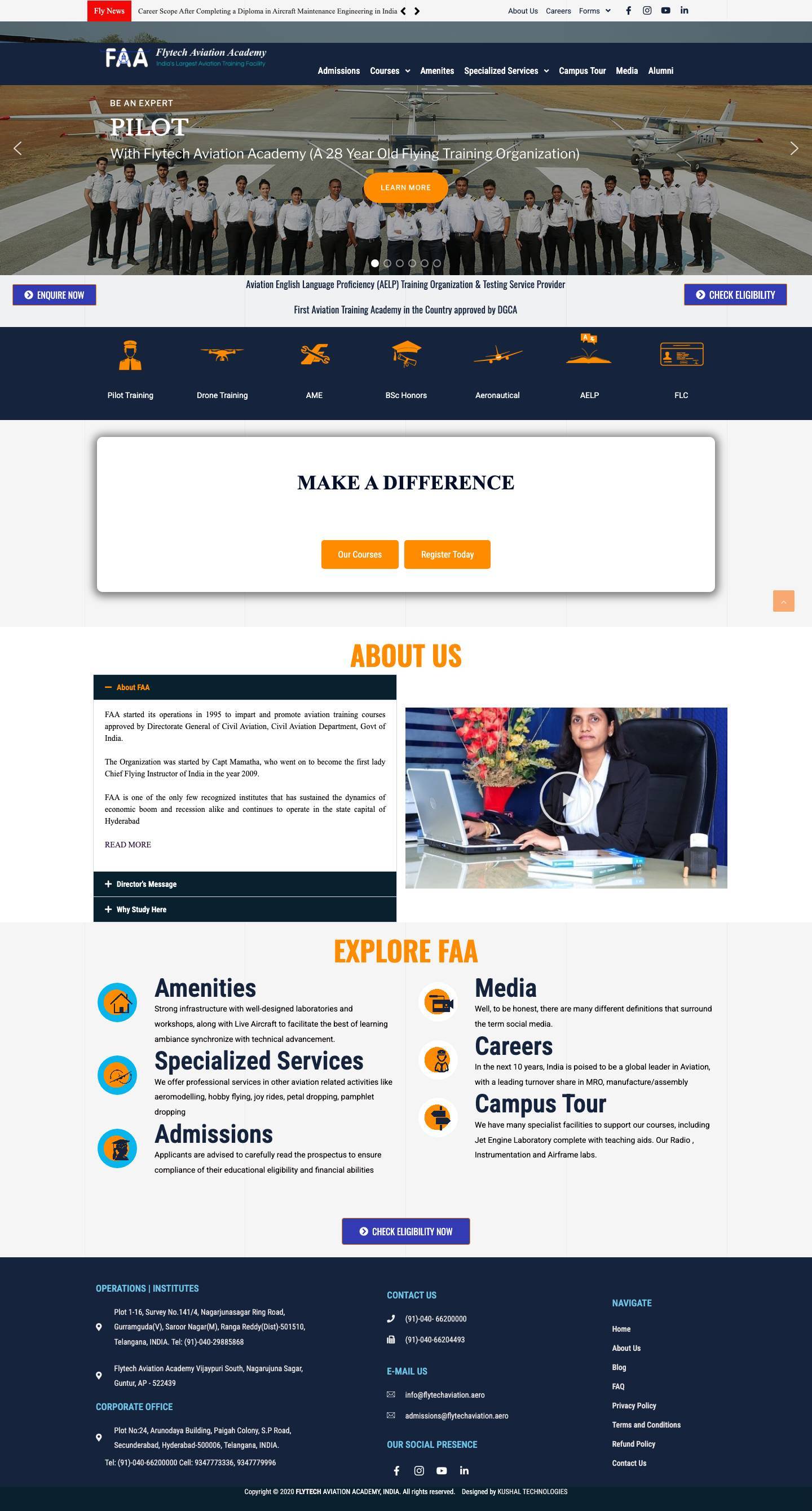 Flytech Aviation Academy India's Largest Aviation Training Facility - Full Screenshot