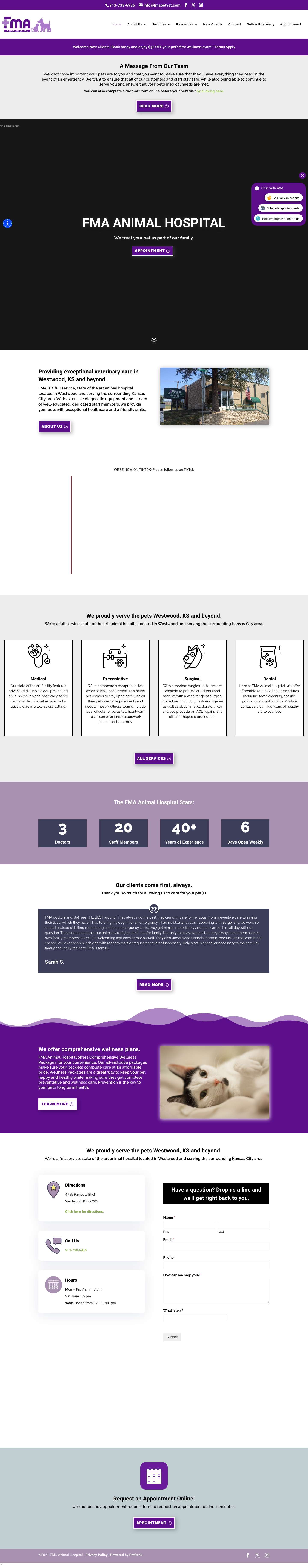 Vet and Pet Boarding in Westwood, KS 66205 - FMA Animal Hospital - Full Screenshot