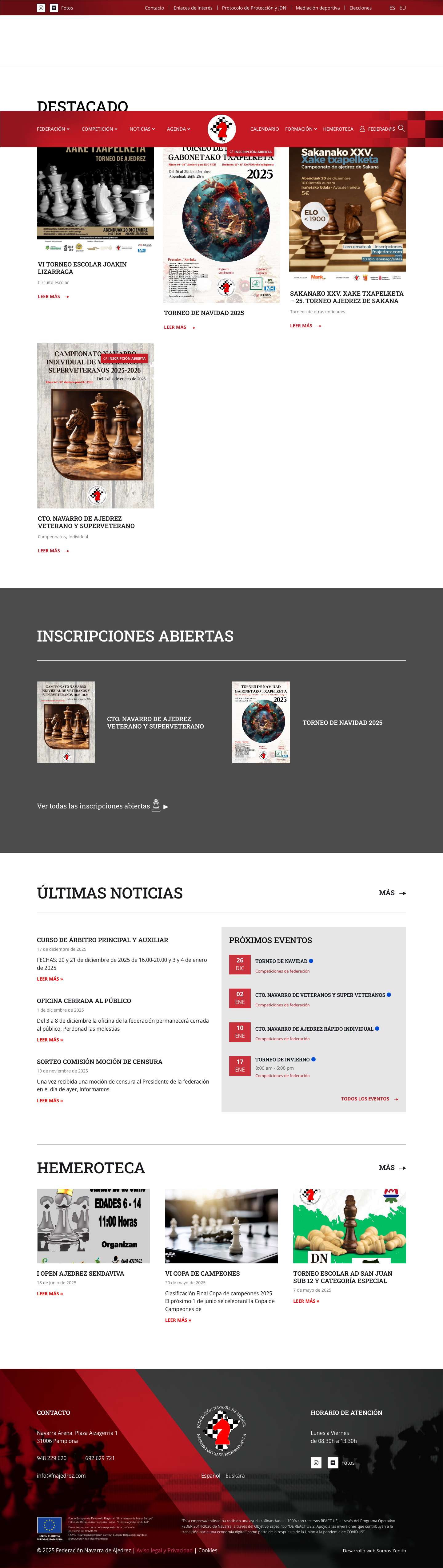 Federación Navarra de Ajedrez – Web oficial de la Federación Navarra de Ajedrez - Full Screenshot