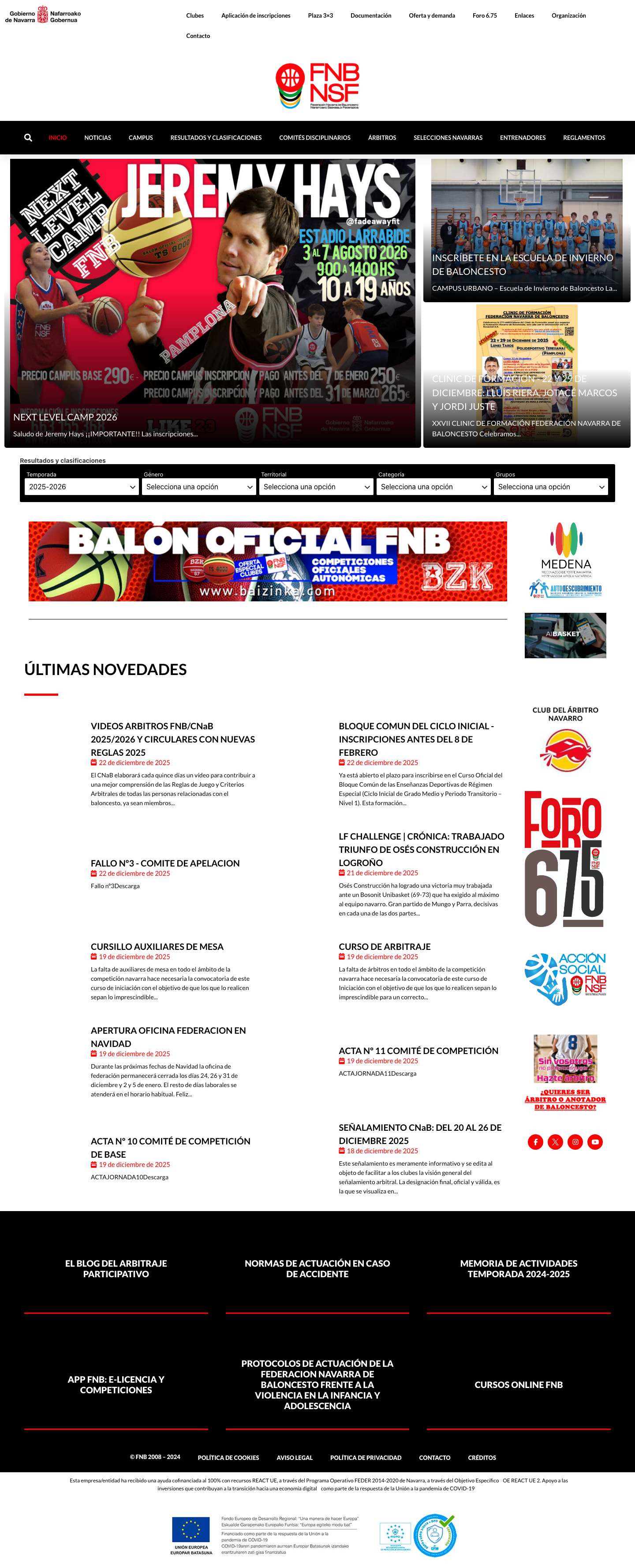Federación Navarra de Baloncesto - Full Screenshot