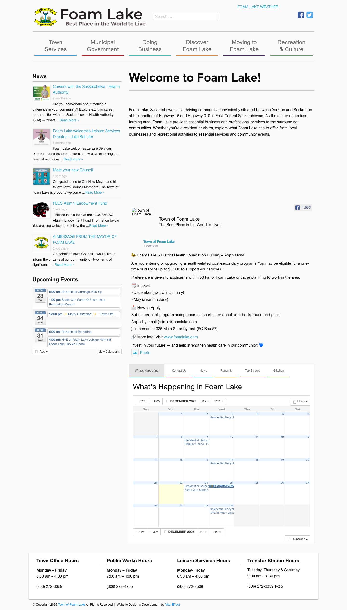 Home - Town of Foam Lake Foam Lake | Official Website – Community, Events & Tourism - Full Screenshot