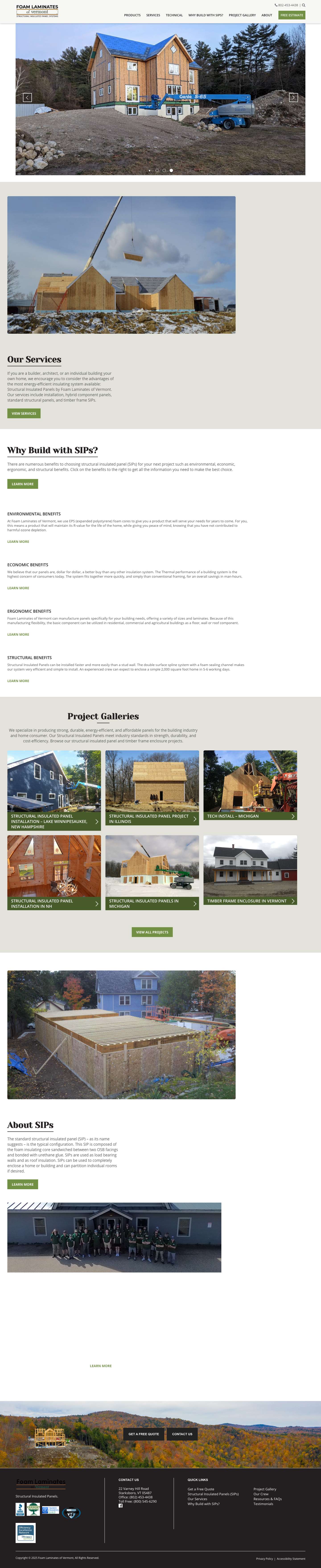 SIPs - Structural Insulated Panels | Foam Laminates of Vermont - Full Screenshot