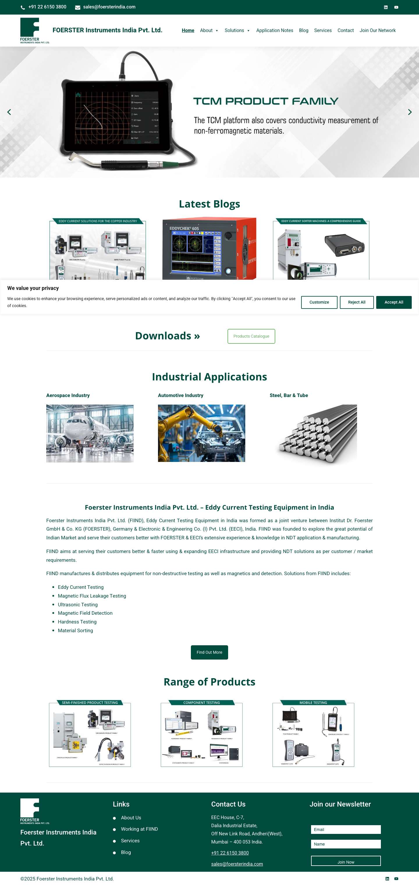 Eddy Current Testing Equipment in India | Foerster Instruments India - Full Screenshot