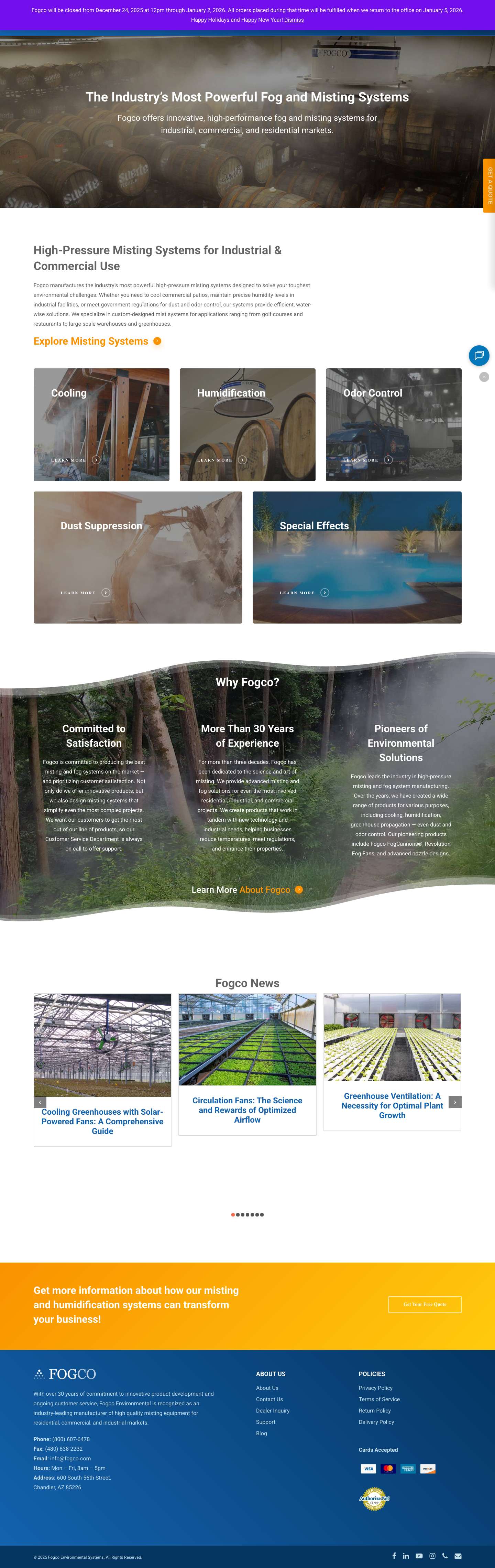 Fog and Misting Systems for Humidity, Dust & Odor Control - Full Screenshot
