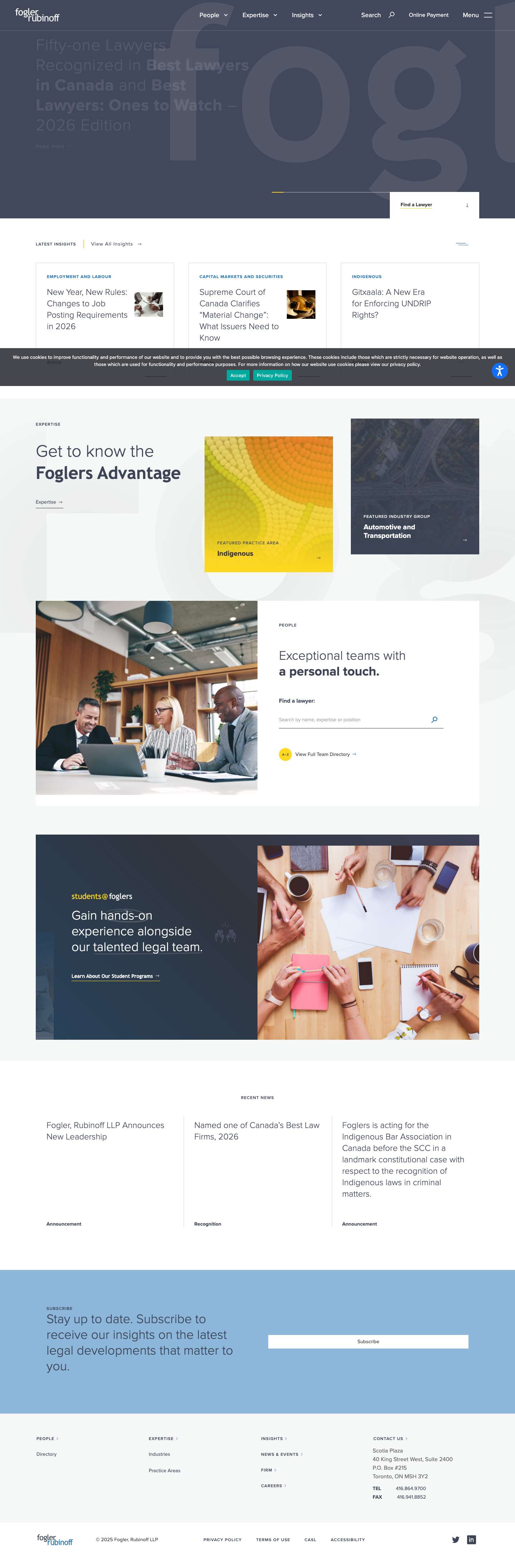 Fogler, Rubinoff LLP - Lawyers - Full Screenshot