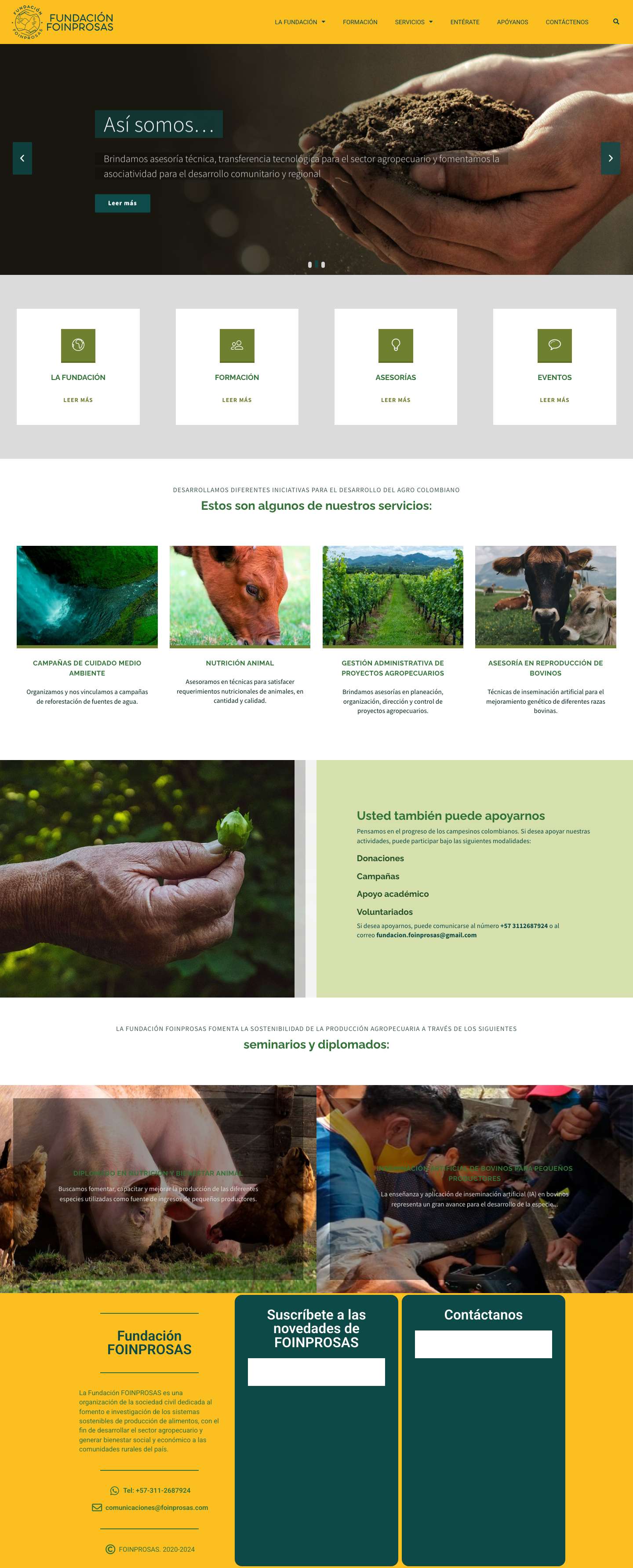 Fundación FOINPROSAS – Fundación dedicada al apoyo del campesino colombiano y al fomento e investigación de los sistemas sostenibles de producción de alimentos. - Full Screenshot