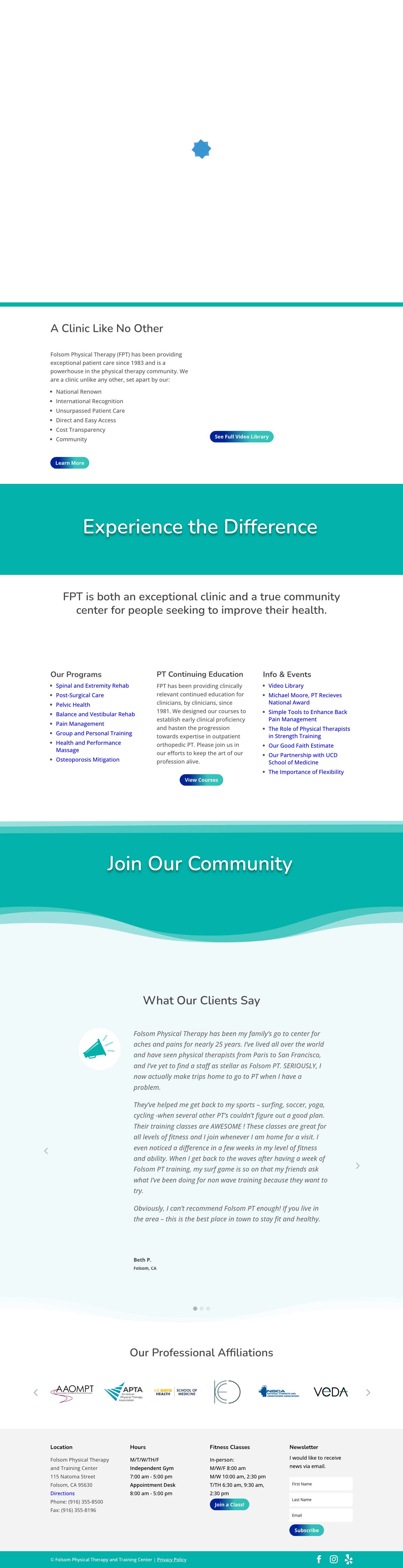 Home - Folsom Physical Therapy and Training Center - Full Screenshot