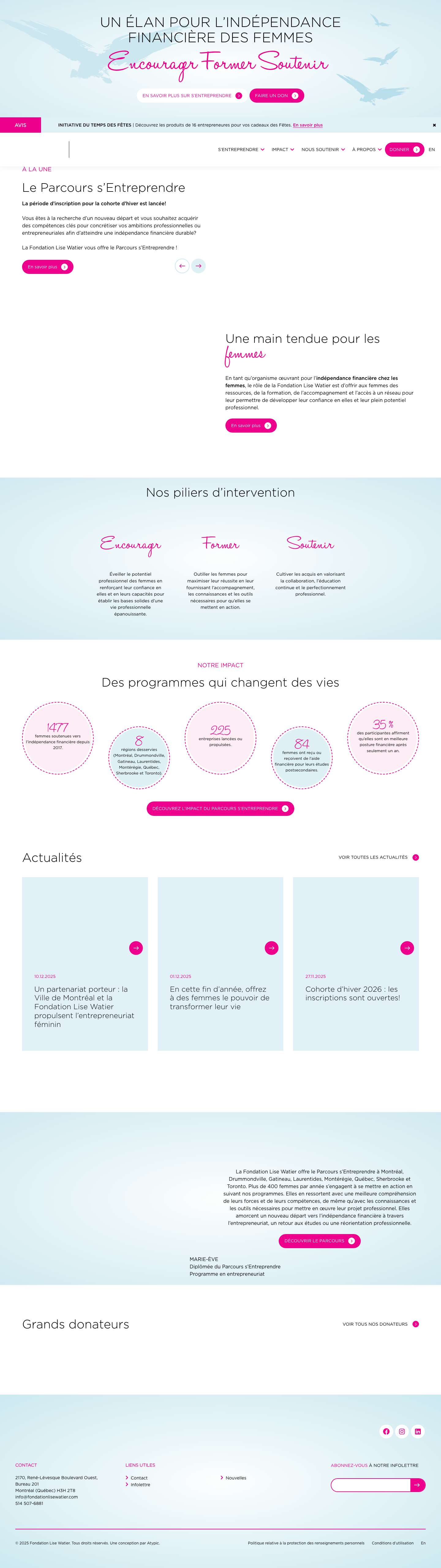 Fondation Lise Watier | Développer le potentiel professionnel des femmes - Full Screenshot