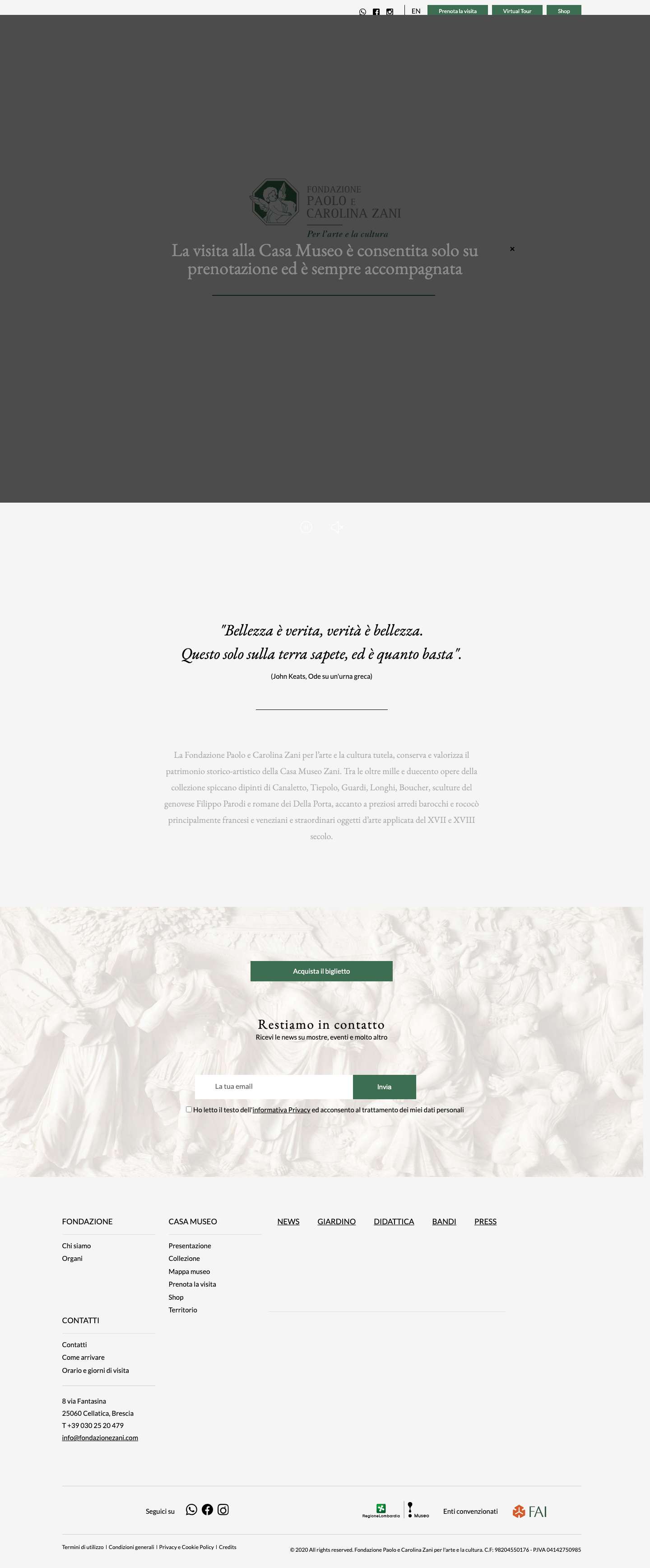 Fondazione Paolo e Carolina Zani - Per l'arte e la cultura - Full Screenshot