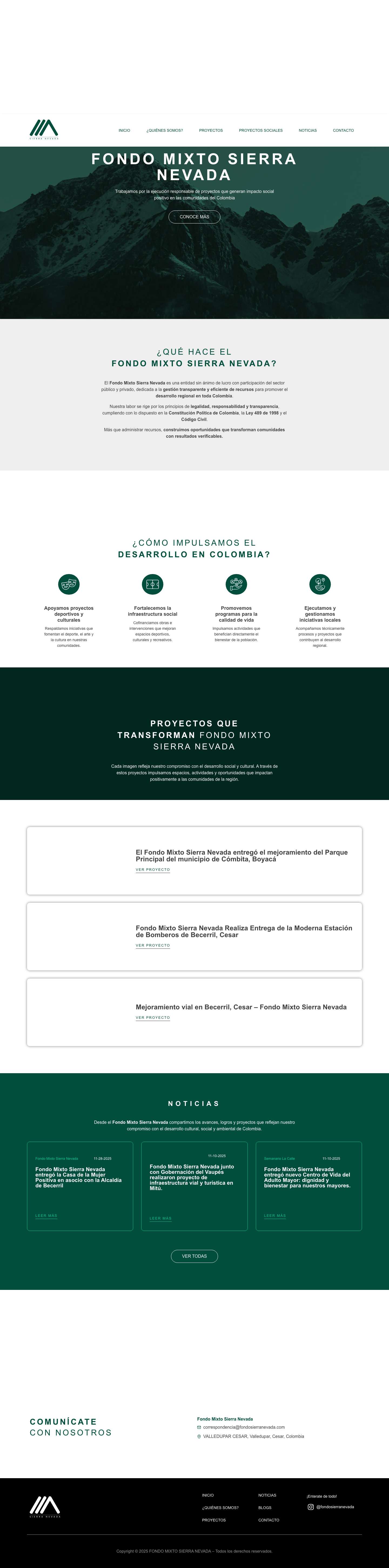 Fondo Mixto Sierra Nevada | Gestión y Desarrollo en Colombia - Full Screenshot